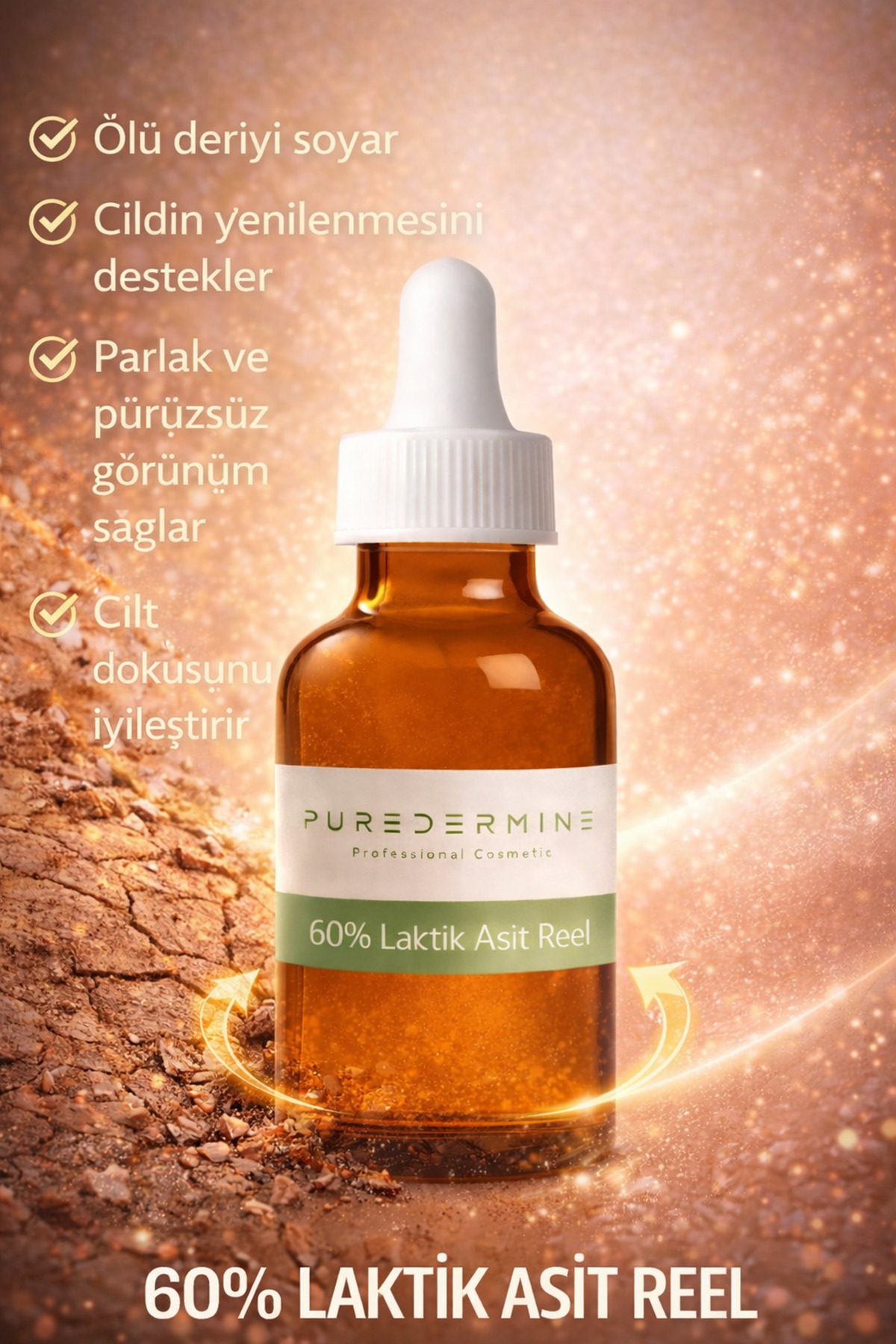 Puredermine %60 Laktik Asit Kimyasal Peeling – Cilt Soyucu, Yenileyici, Parlak & Pürüzsüz Cilt Bakımı