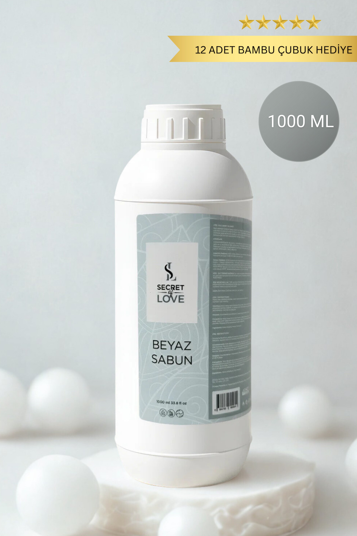 SECRET OF LOVE Premium 1 Litre Beyaz Sabun Oda Kokusu, Oto/Araç Kokusu, Oto Parfüm 12 Adet Çubuk Hediyeli