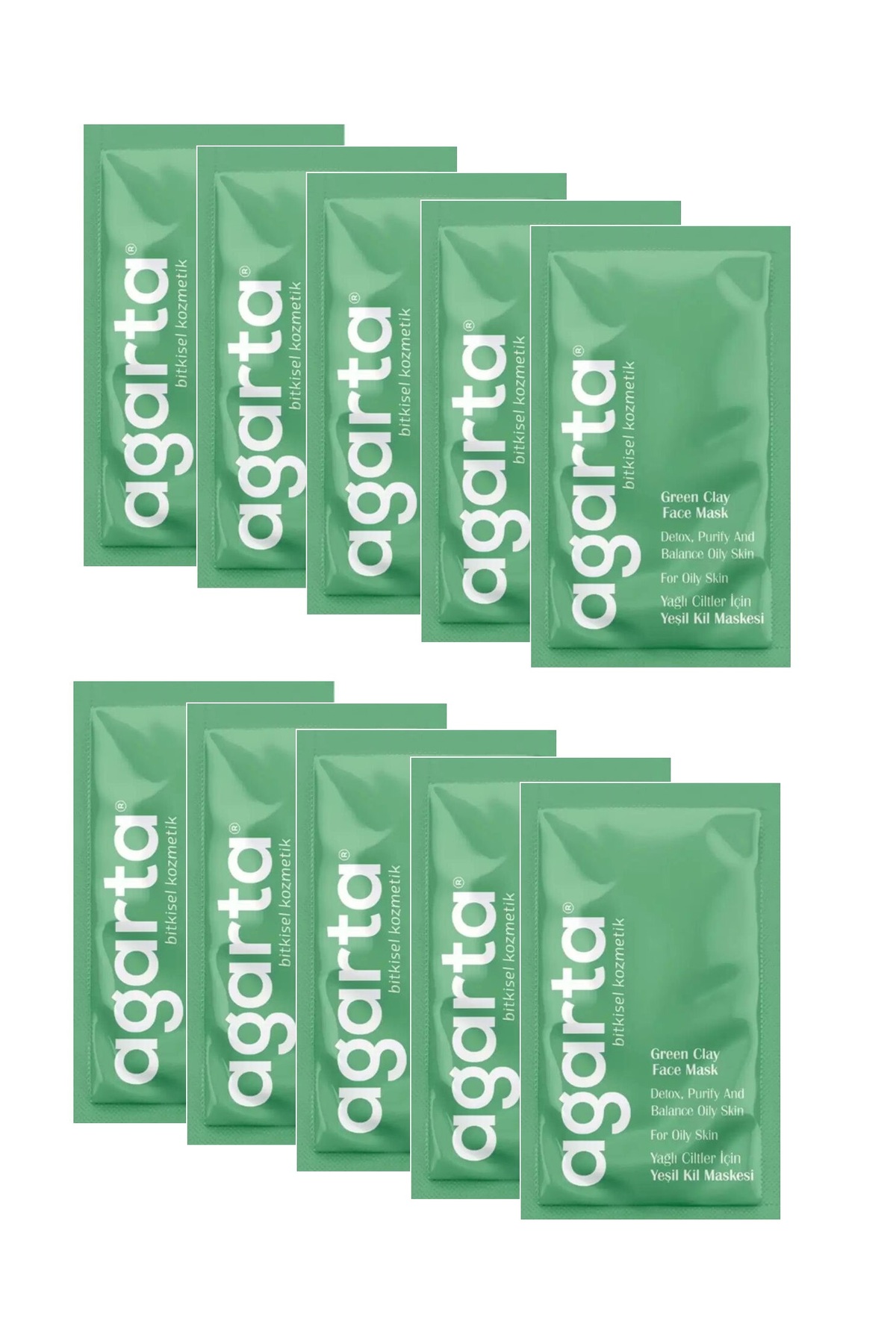 Agarta Doğal Yeşil Kil Yüz Maskesi 10 ml * 10 Ad (Tek kullanımlık paket)