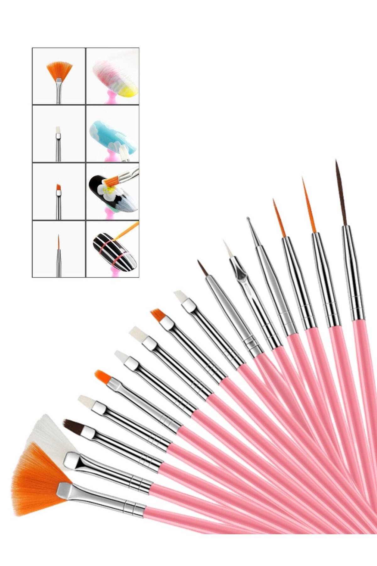 QBEE PROFESSIONAL 15'li Tırnak Süsleme Fırçası Desen Verme Seti