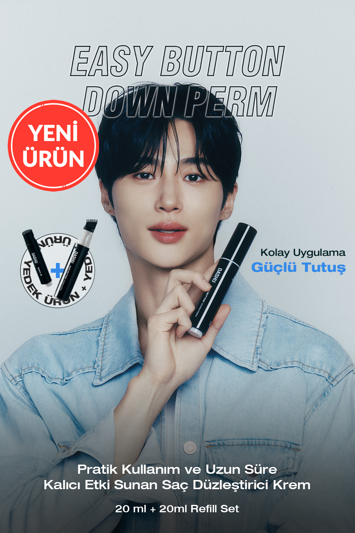 Dashu Uzun Süre Kalıcı Düzleştirici Krem For Men Easy Botton Down Perm 20ml + 20ml Refill Set