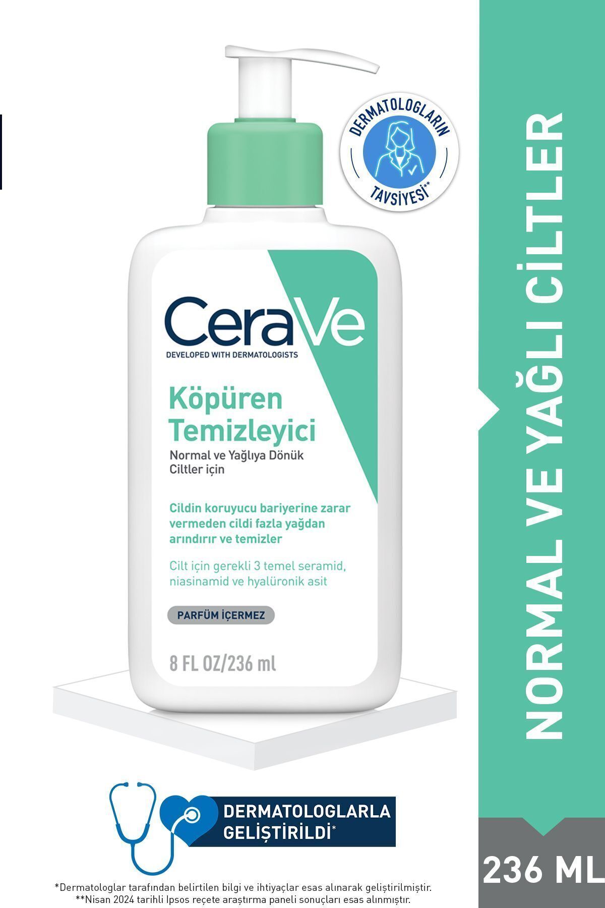CeraVe Normal Ve Yağlı Ciltler Için Köpüren Yüz Ve Vücut Için Temizleyici Jel 236 Ml