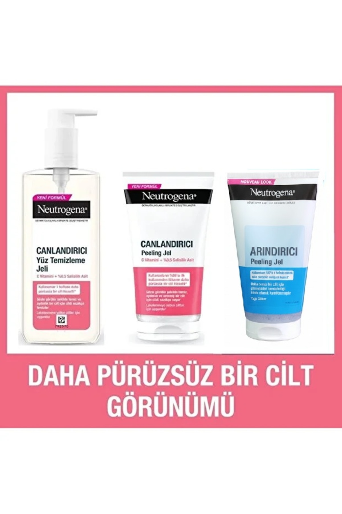 Neutrogena Canlandırıcı Yüz Temizleme Jeli, Peeling Jel ve Arındırıcı Peeling Jel - 3'lü set