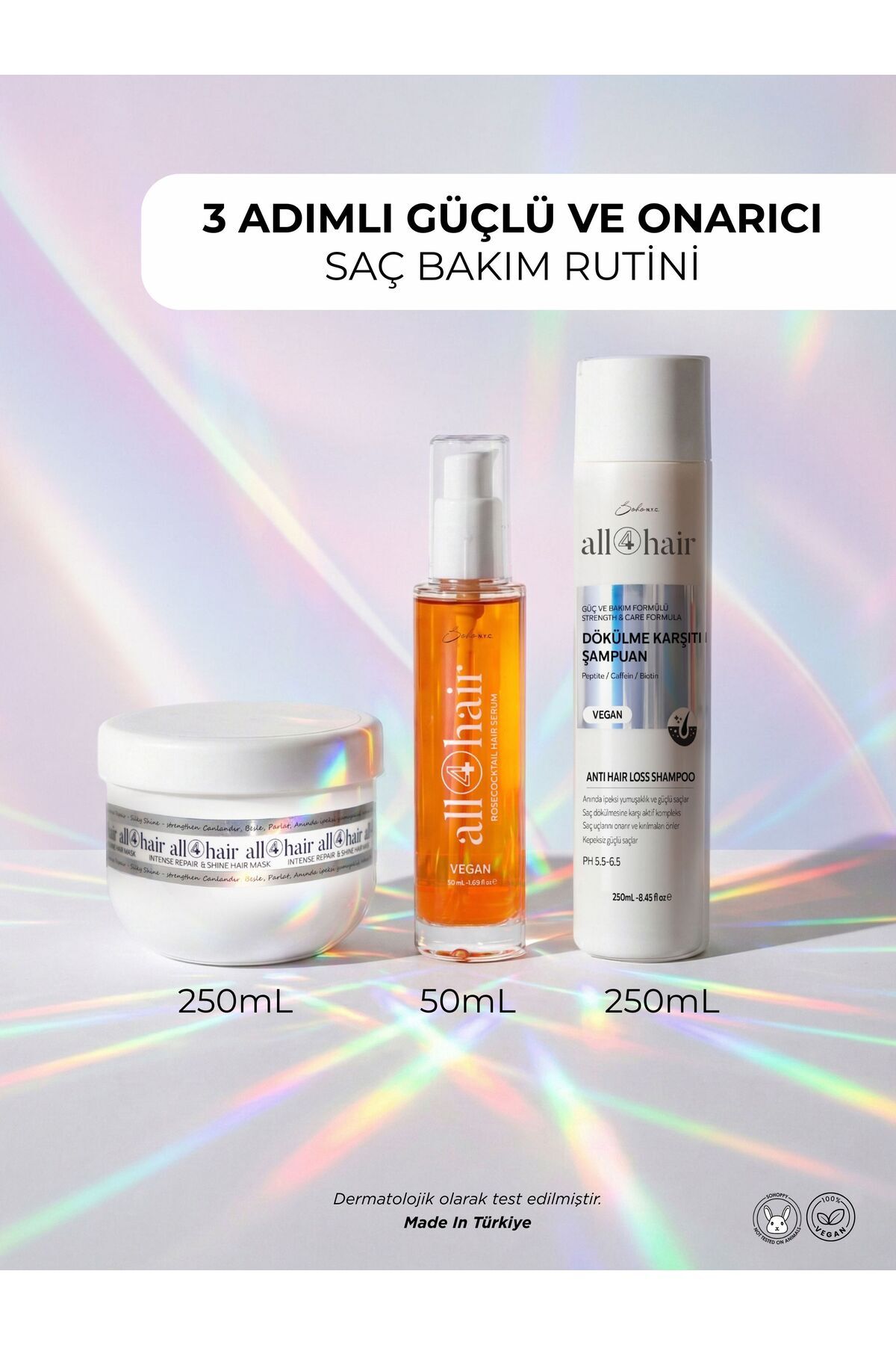 Soho N.Y.C. ALL4HAIR DÖKÜLME KARŞITI ŞAMPUAN+ONARICI SAÇ KREMİ+KIRIK UÇ SAÇ SERUMU( AVANTAJLI PAKET)
