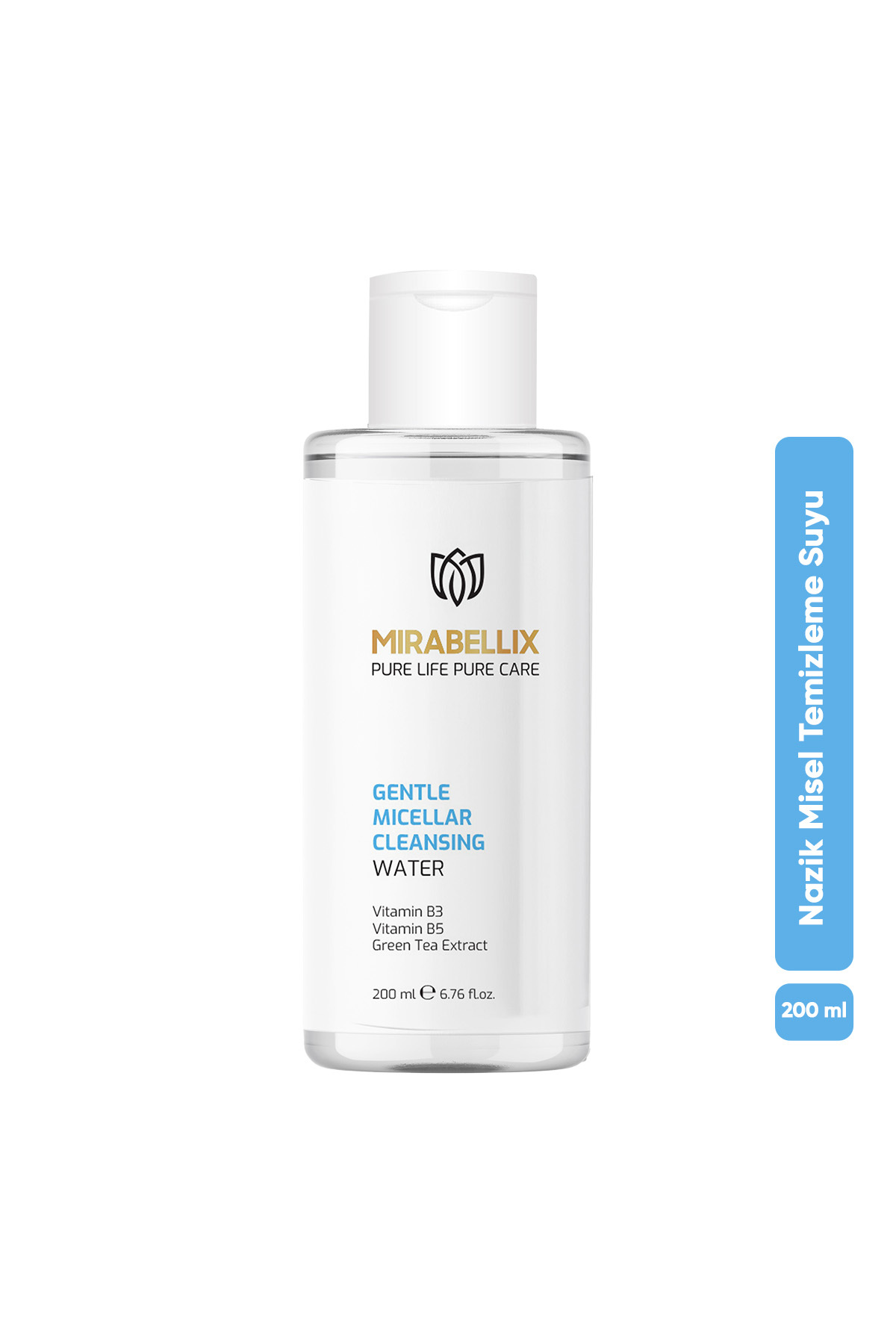 Mirabellix Micellar Makyaj Temizleme Suyu – Yeşil Çay Özü, Pantenol ve Niasinamid İçerikli 200 ml