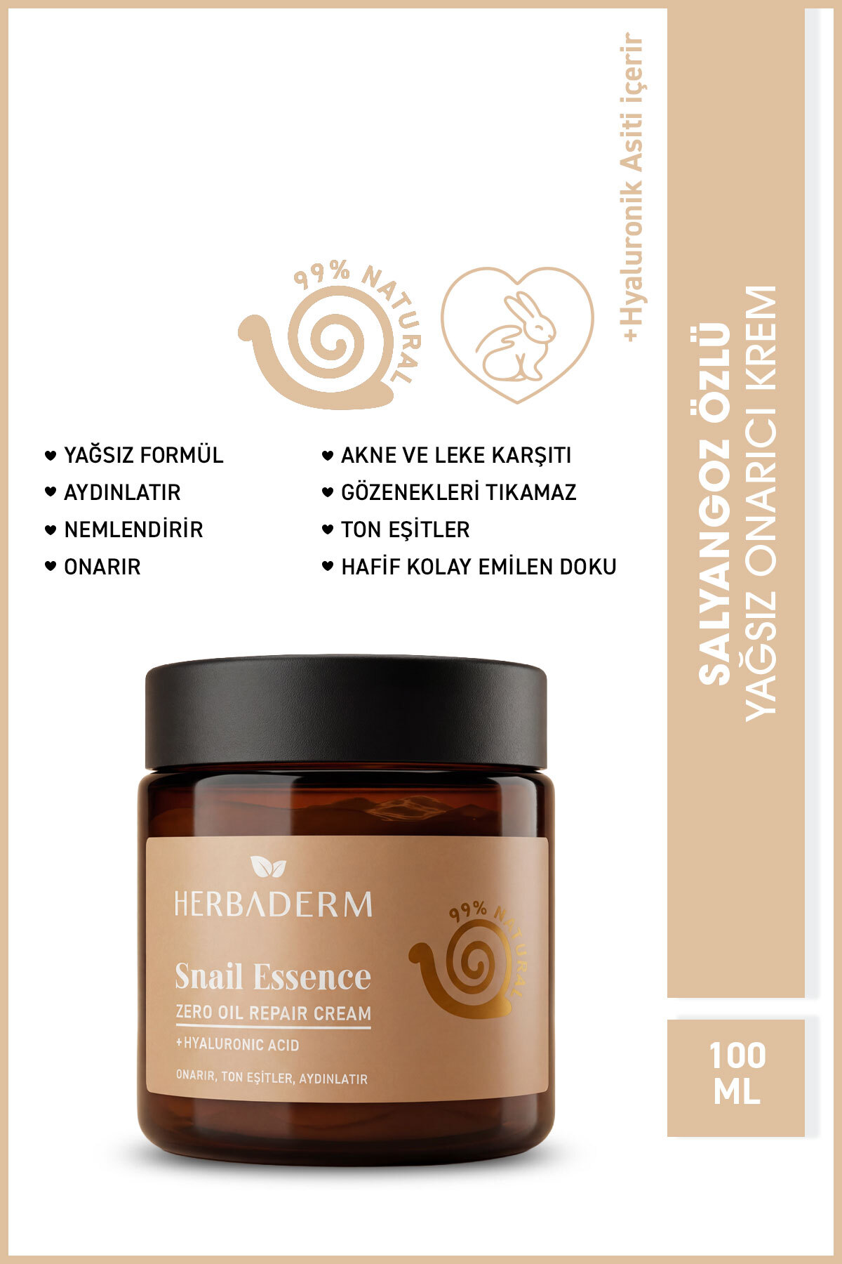 Herbaderm Salyangoz Özlü Yağsız Onarıcı Krem, Leke ve İzlere Karşı 100 ml