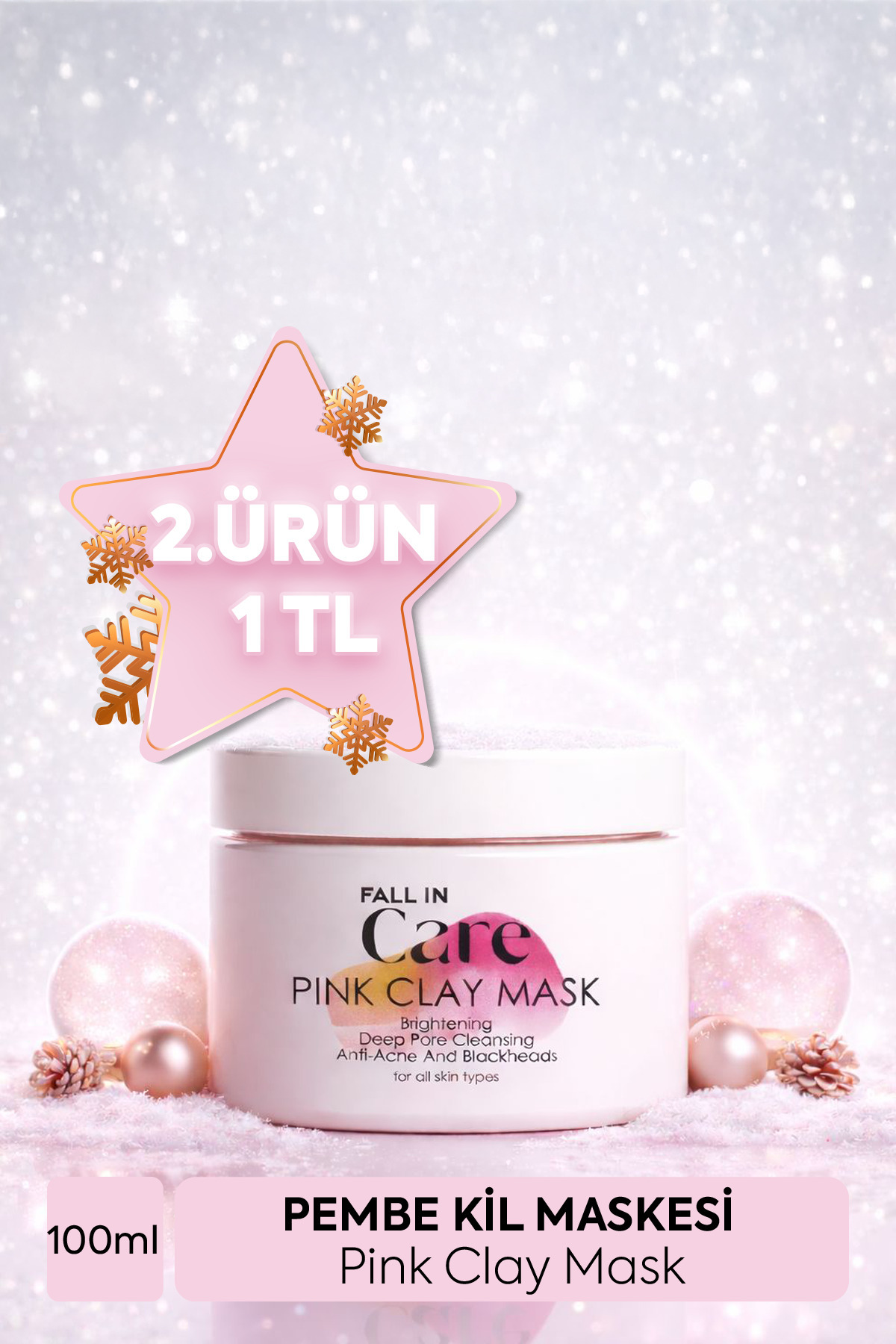 FALL IN CARE Pembe Kil Maskesi, Akne ve Siyah Nokta Karşıtı, Arındırıcı, Gözenek Sıkılaştırıcı Maske, 100ml