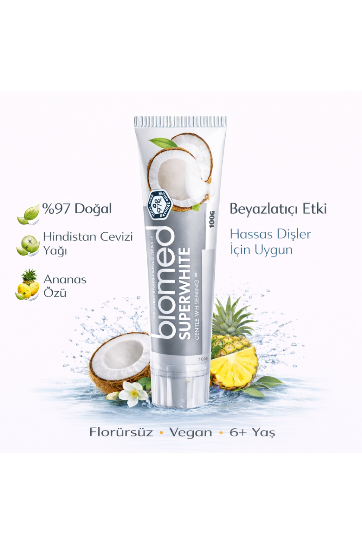 Biomed SuperWhite Florürsüz Beyazlatıcı Diş Macunu – Doğal İçerikli – 100 gr