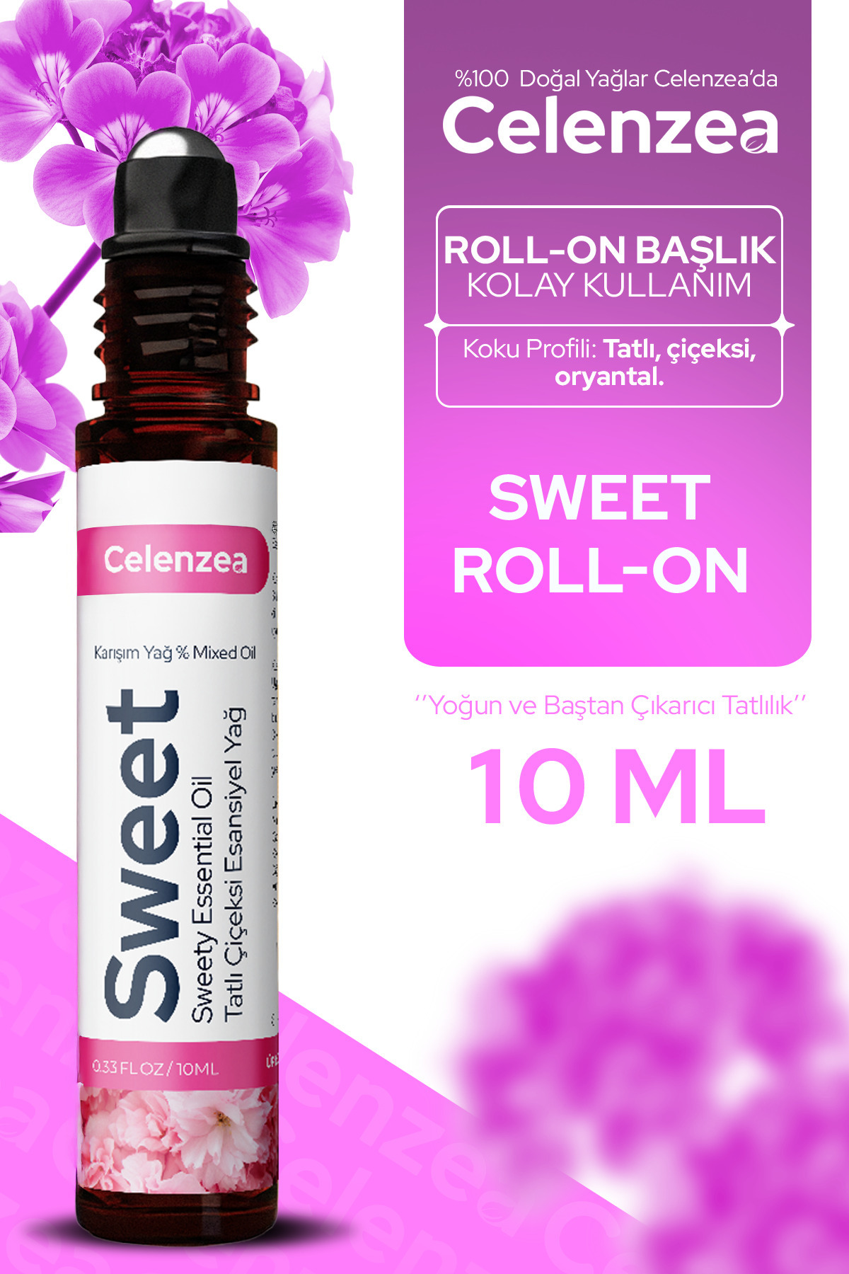 Flowy Oils Sweet Karışım Esansiyel Uçucu Yağ Doğal Koku Esansı Tatlı Çiçeksi Roll On 10ml