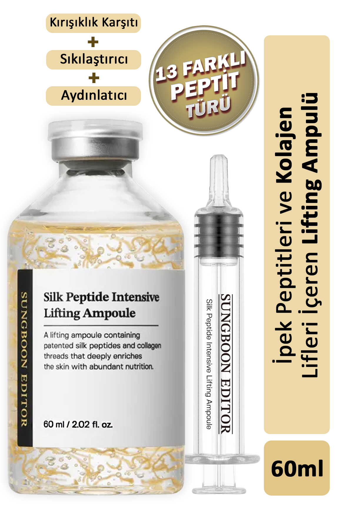 SUNGBOON EDITOR Silk Peptide Intensive Lifting Ampoule 60ml / İpek Peptitleri Ve Kolajen İçeren Ampul
