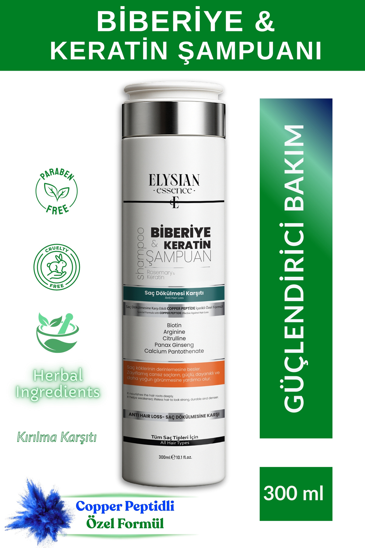 Elysian Essence Biberiye & Keratin Şampuanı | Copper Peptidli Saç Bakımı | Saç Dökülmesi Karşıtı 300 ml