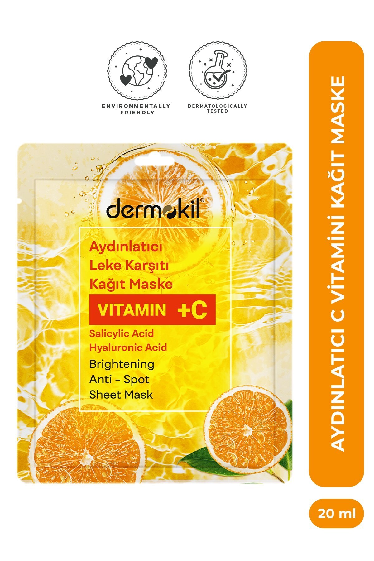 Dermokil Aydınlatıcı Leke Karşıtı C Vitaminli Kağıt Yüz Maskesi 20 ml