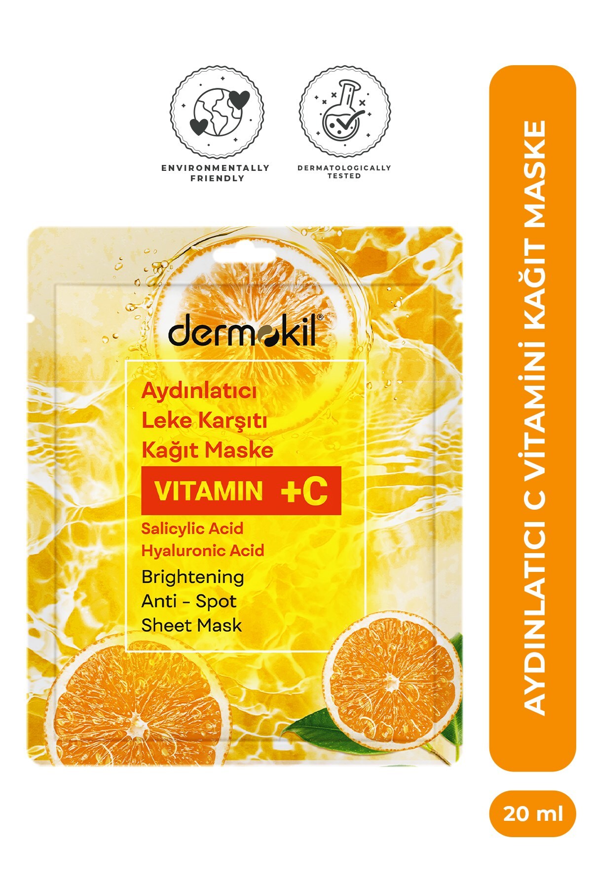 Dermokil Aydınlatıcı Leke Karşıtı C Vitaminli Kağıt Yüz Maskesi 20 ml