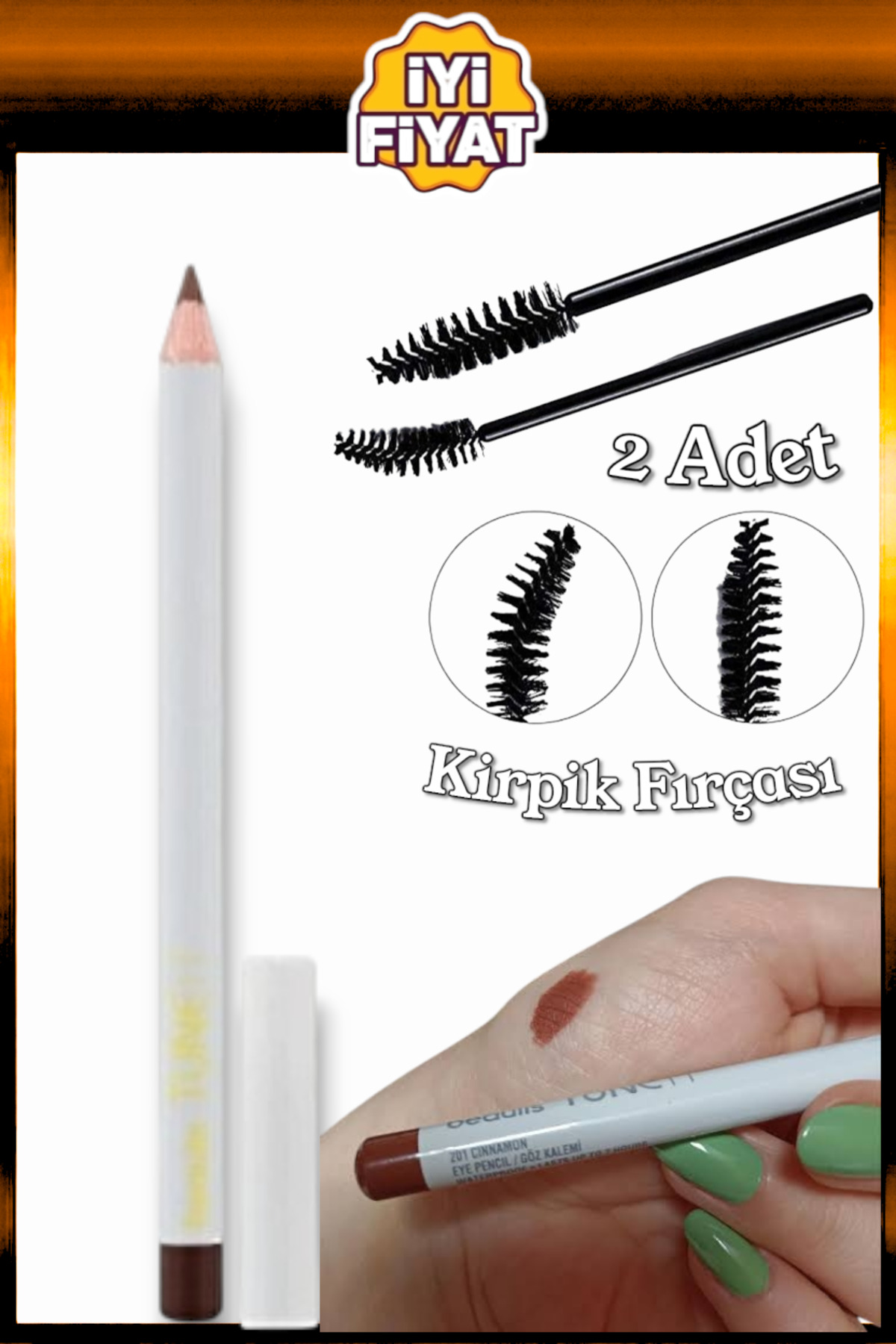 beaulis 201 Cinnamon Kahve Göz Kalemi + 2 Adet Mini Kirpik Kaş Fırçası
