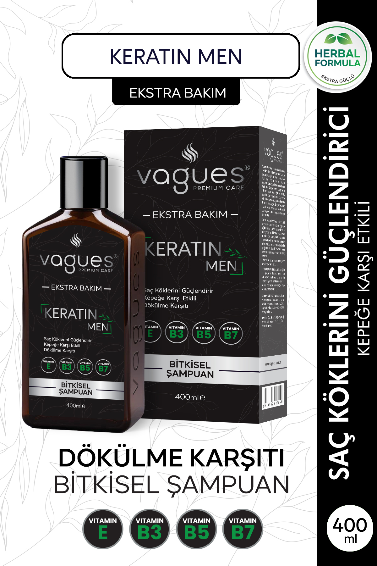 Vagues Premium Care Keratin Men Erkeklere Özel Kepek Karşıtı, Dökülme Karşıtı Hızlı Uzama Etkili Bitkisel Şampuan