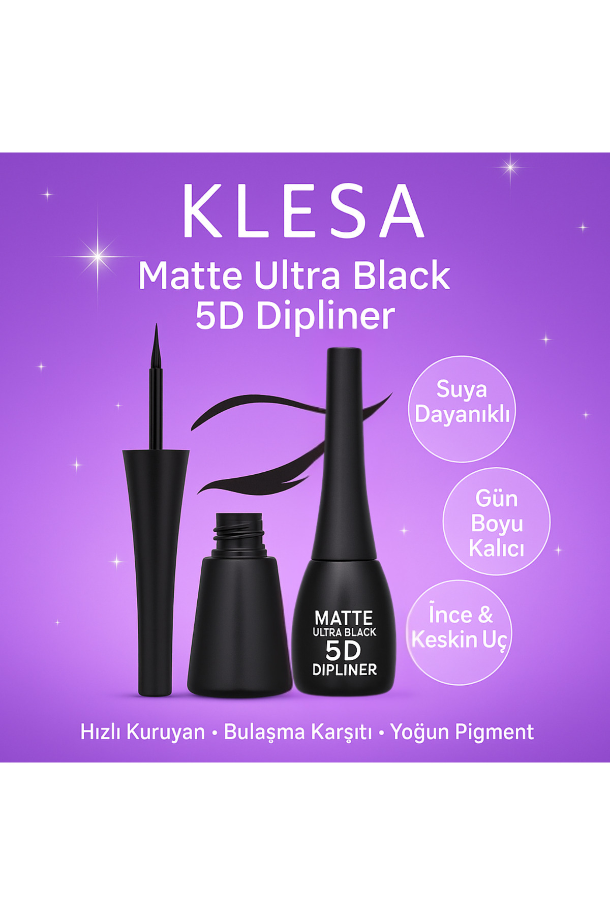 KLESA Matte Ultra Black 5D Dipliner – Suya Dayanıklı, Gün Boyu Kalıcı, Yoğun Siyah
