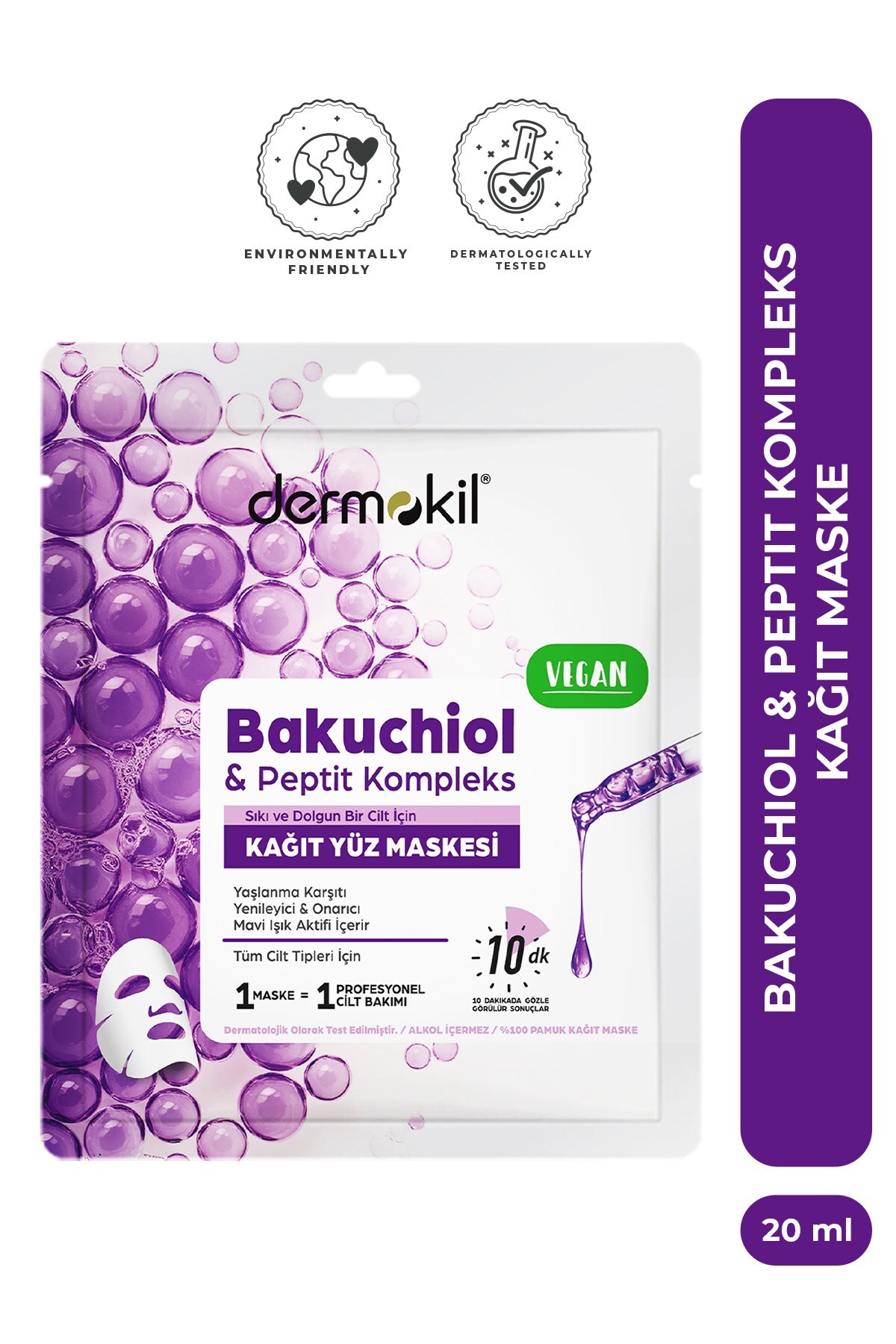 Dermokil Bakuchiol & Peptit Kompleks Yaşlanma Karşıtı ve Onarıcı Kağıt Yüz Maskesi 20 ml