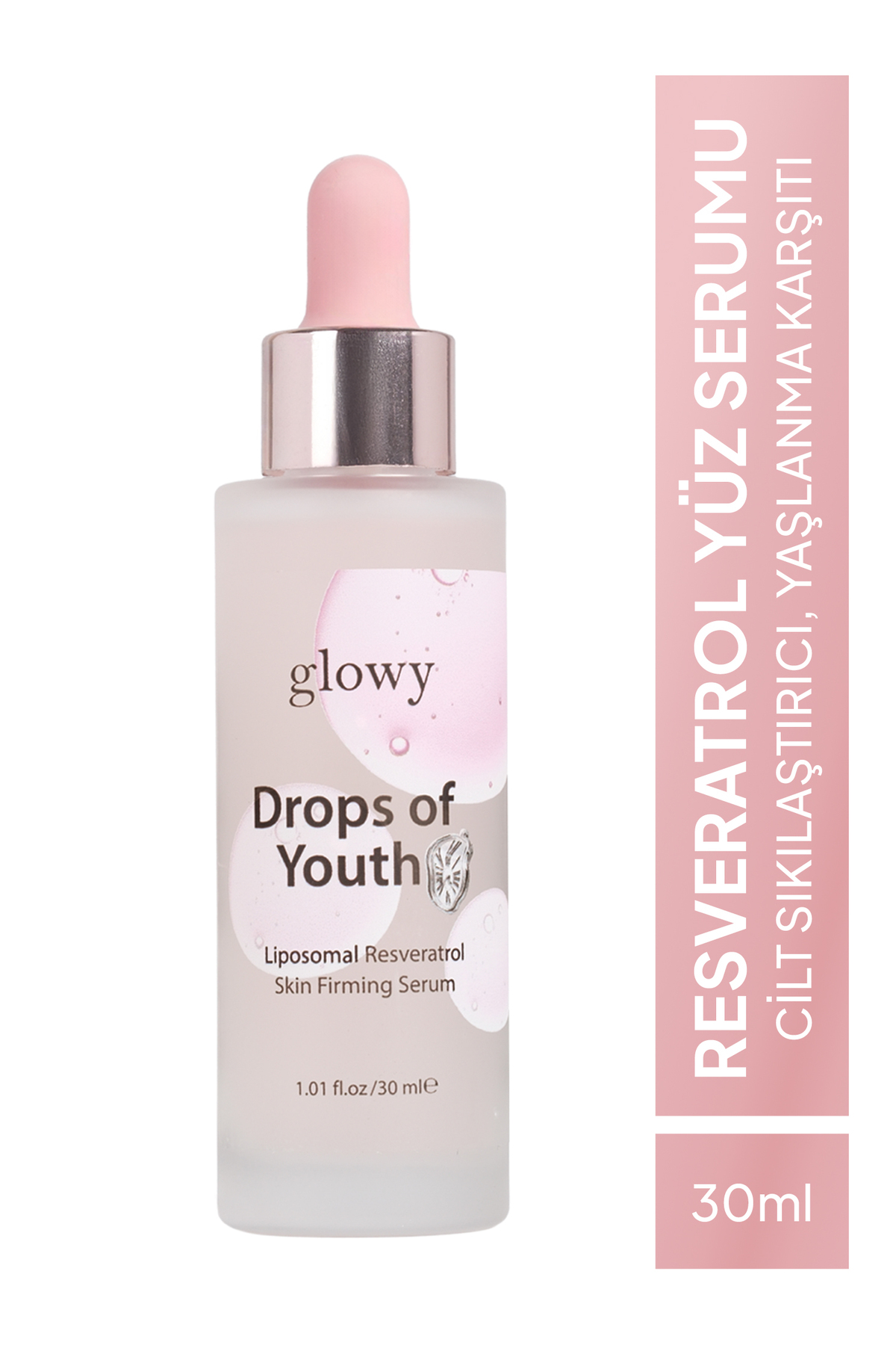 GLOWY Resveratrol Yüz Serumu Cilt Sıkılaştırıcı Yaşlanma Karşıtı Bakım Drops of Youth 30ml