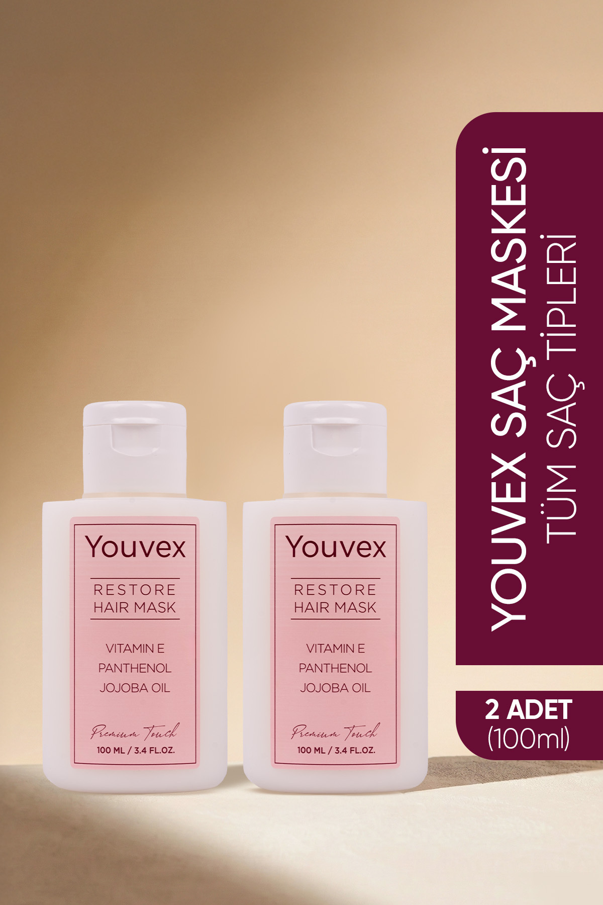The Youvex Premium Touch Kuru Ve Yıpranmış Saçlar Için Yoğun Bakım Saç Maskesi 100ml 2li Set