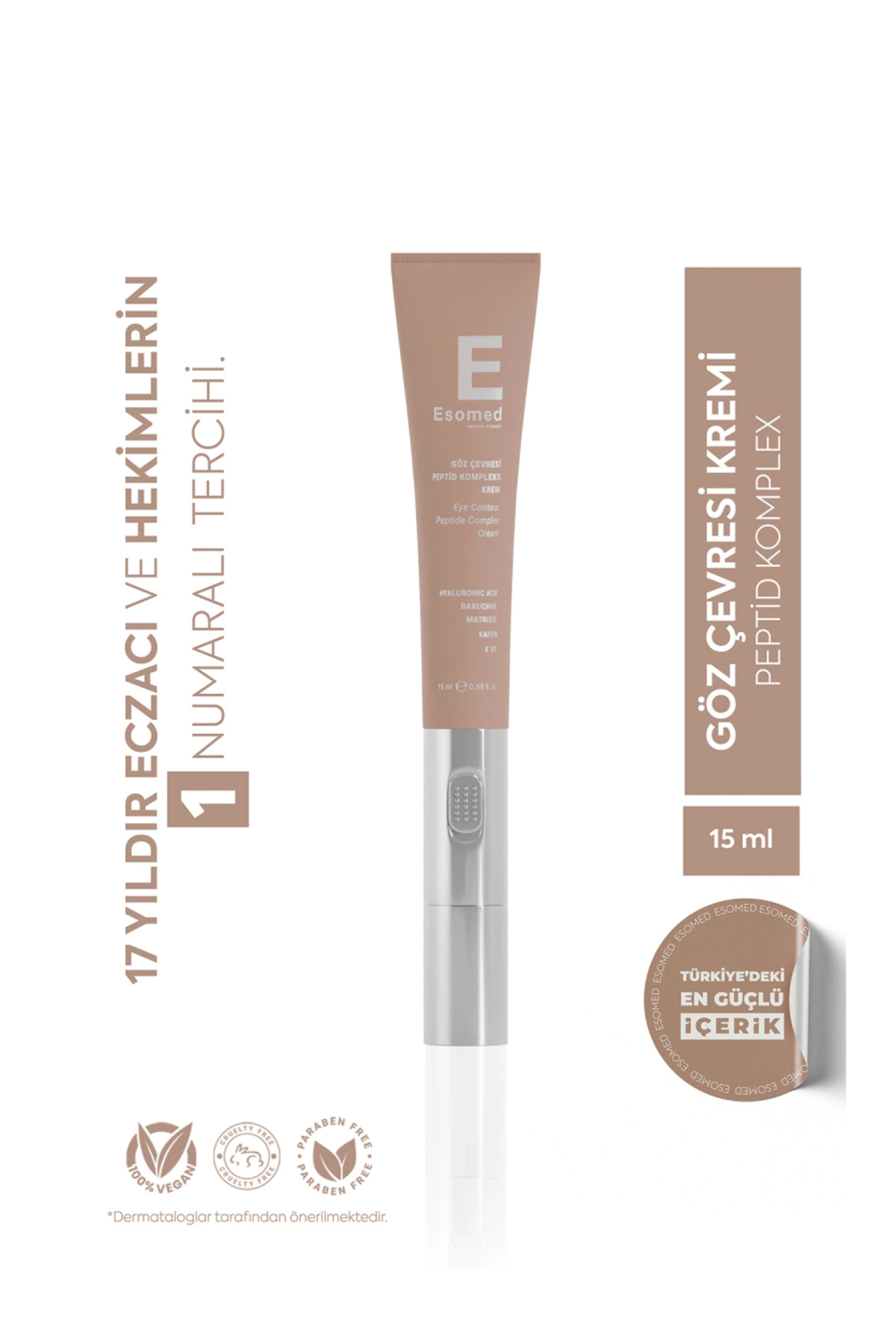 Esomed Peptit Kompleksli Göz Çevresi Kremi 15 ml – Kırışıklık, Morluk ve Şişlik Karşıtı Masaj Başlıklı Krem