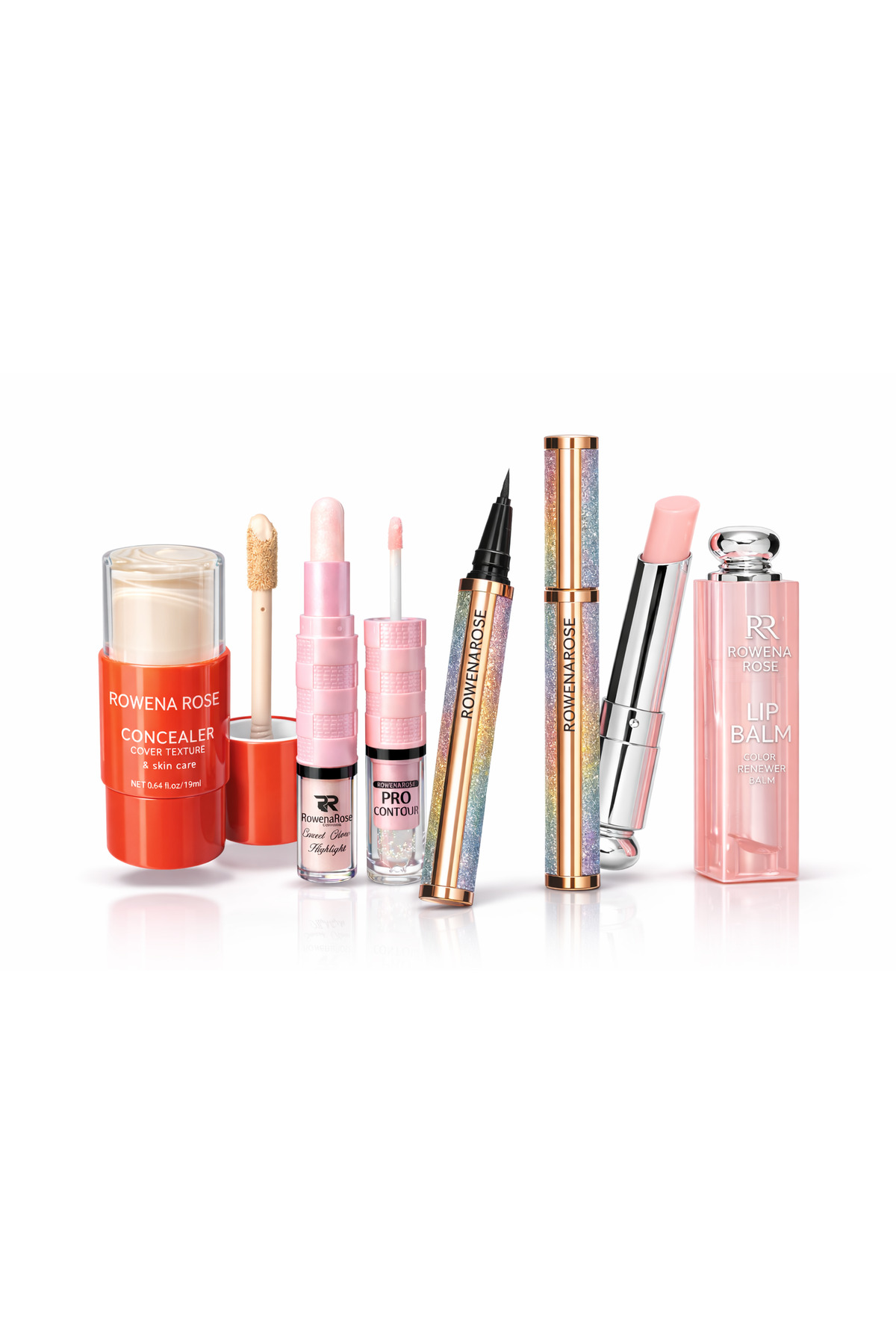 ROWENAROSE 4 Parça Makyaj Seti Kapatıcı Stick Aydınlatıcı Kalem Eyeliner Ve Dudak Parlatıcı