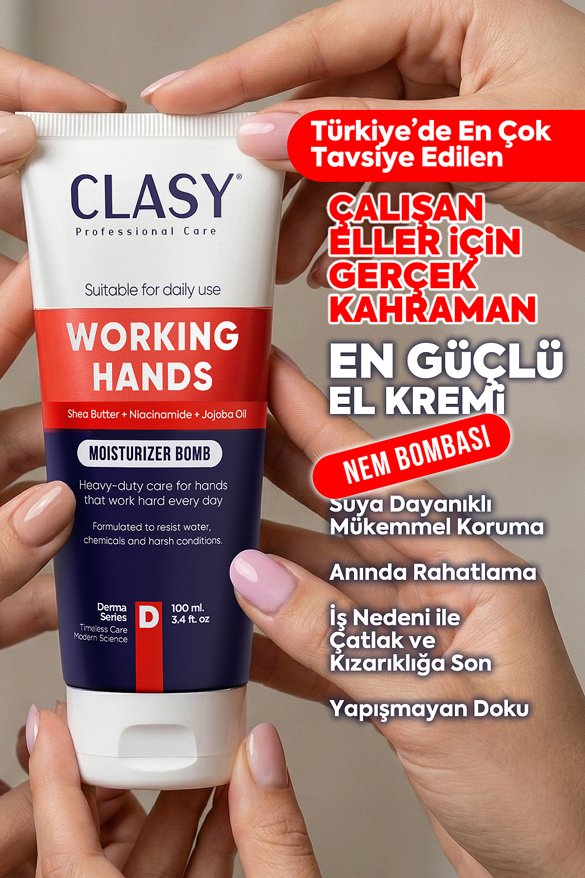 Clasy Care Working Hands Eller İçin Özel Yoğun Nemlendirici El Kremi