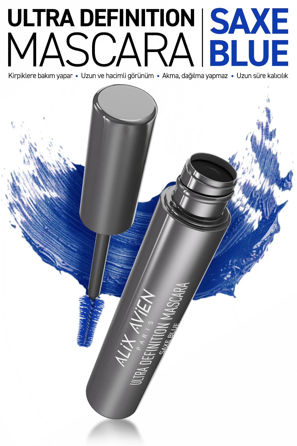 Alix Avien Dolgun Kirpik, Kıvrım ve Hacim Verici Kalıcı Etkili Mavi Maskara - Ultra Definiton Mascara Saxe Blue