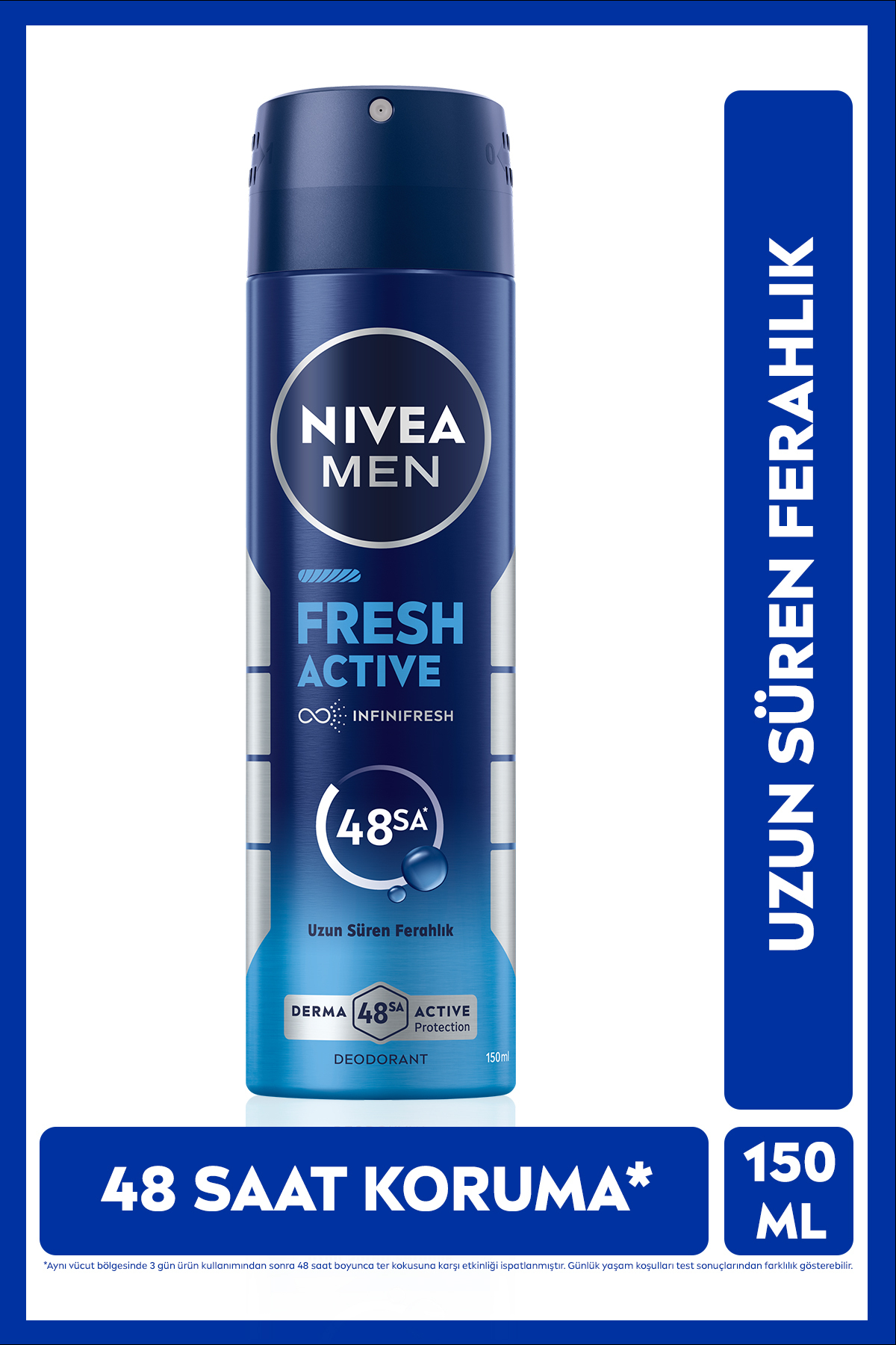 NIVEA MEN Erkek Sprey Deodorant Fresh Active 150ml, Ter Kokusuna Karşı 48 Saat Koruma, Aluminyum İçermez