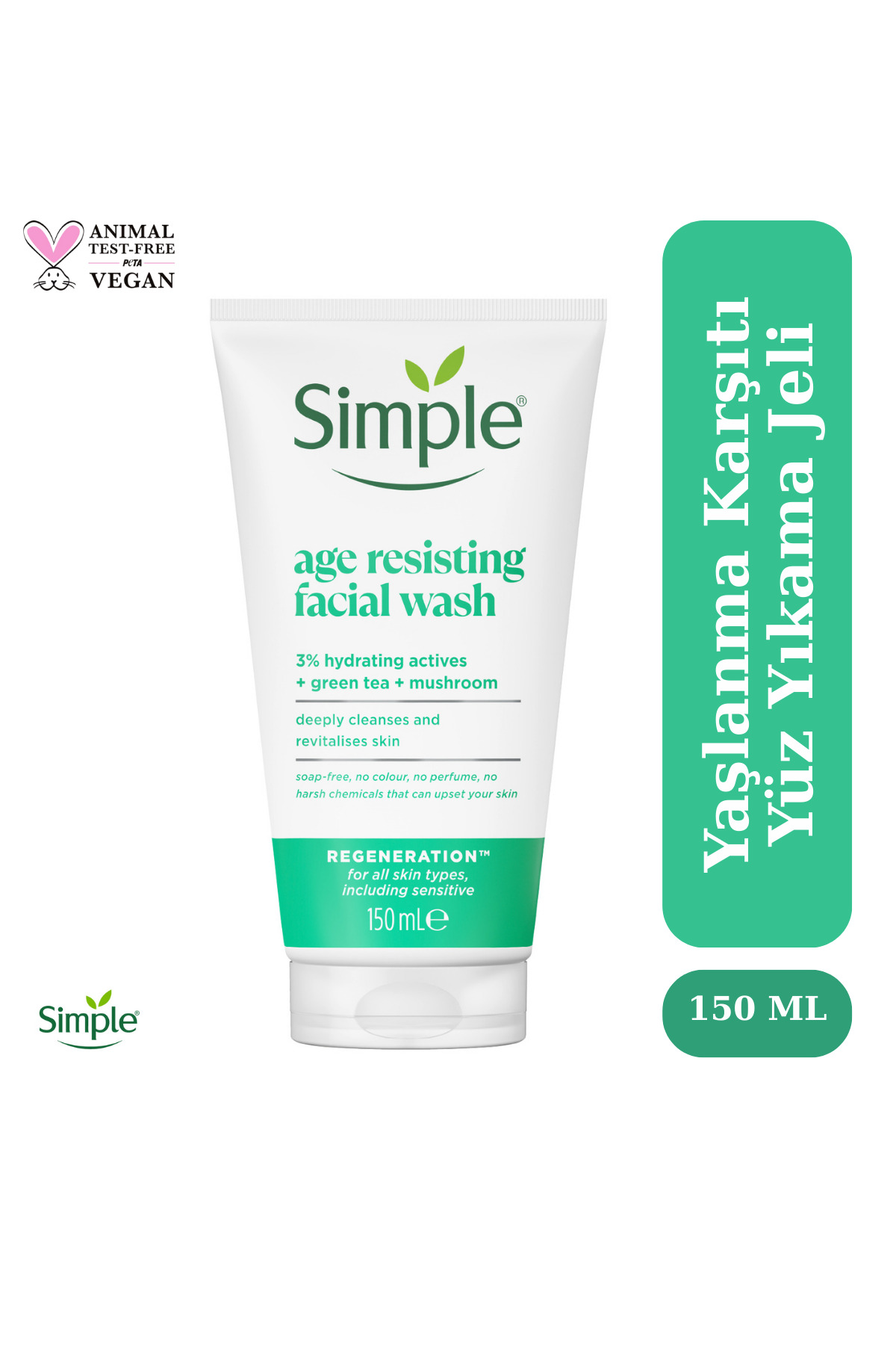 Simple Regeneration Yeşil Çay ve E Vitamini ile Yaşlanma Karşıtı Yüz Yıkama Jeli 150 ML