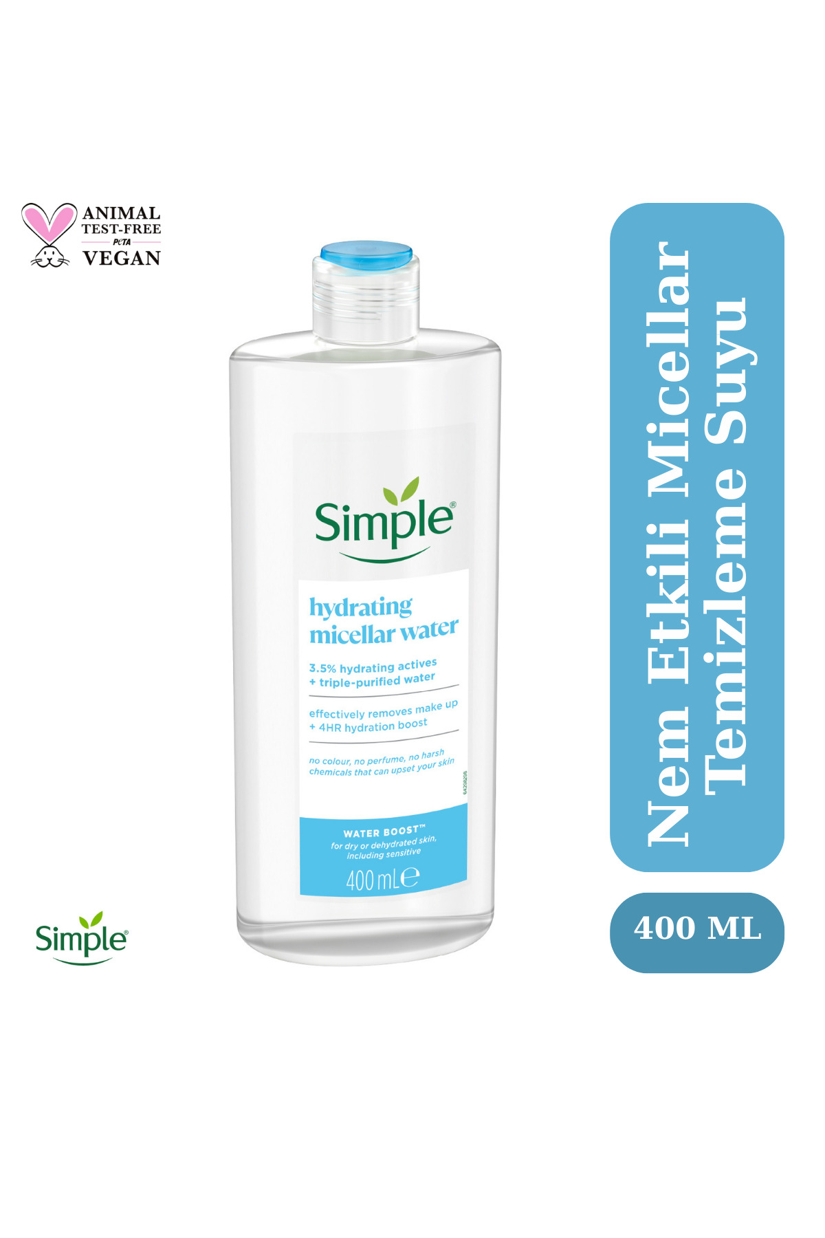 Simple Water Boost Kuru ve Hassas Ciltler İçin Nemlendirici Micellar Makyaj Temizleme Suyu 400 ML