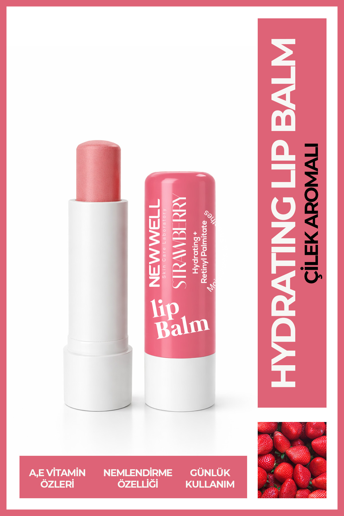New Well Strawberry Hydrating Lip Balm – Çilek Aromalı Nemlendirici Dudak Bakım Kremi 4 gr