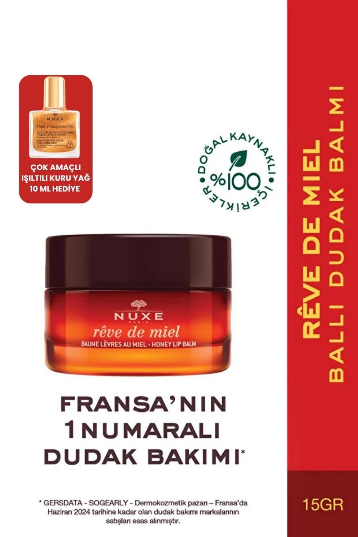 Nuxe Rêve de Miel Besleyici Onarıcı Dudak Balmı 15 gr-Çok Amaçlı Kuru Yağ 10 ml Hediye