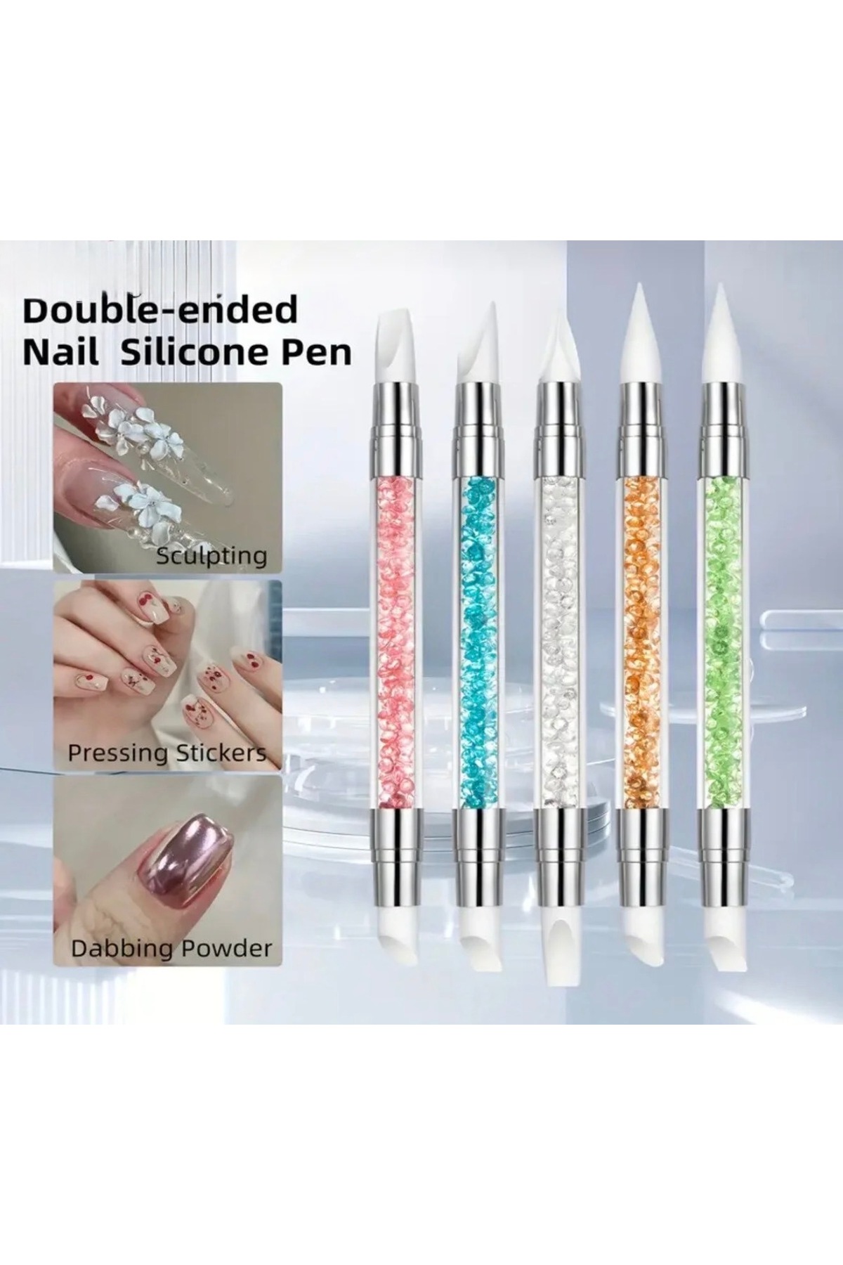 OLLA KOZMETİK Hamur Jel Şekil Verme Fırçası Nail Art Fırça Silikon Tırnak Fırçası 5li Set