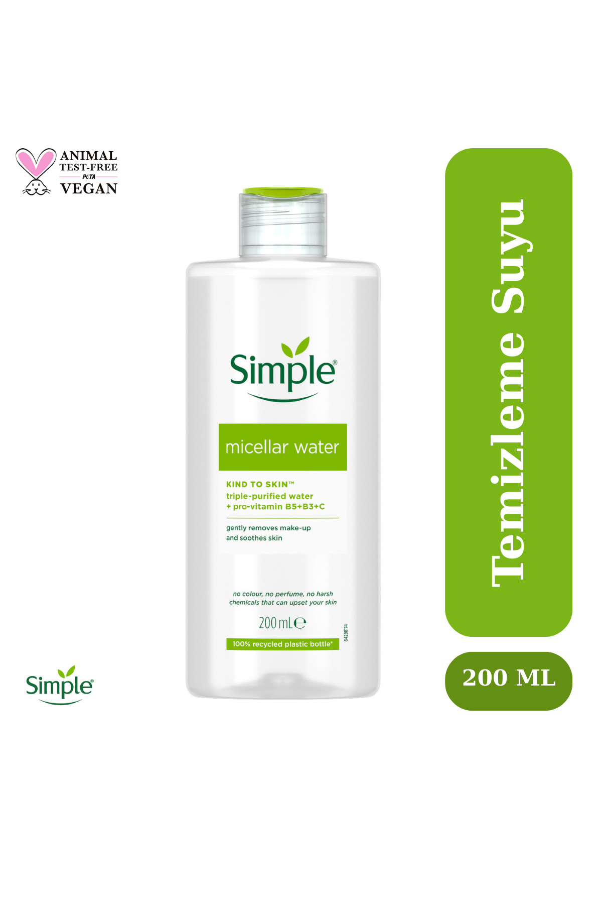 Simple Kind to Skin Micellar Ovalama Gerektirmeyen Gözenek Açıcı Nemlendirici Makyaj Temizleme Suyu 200 ML