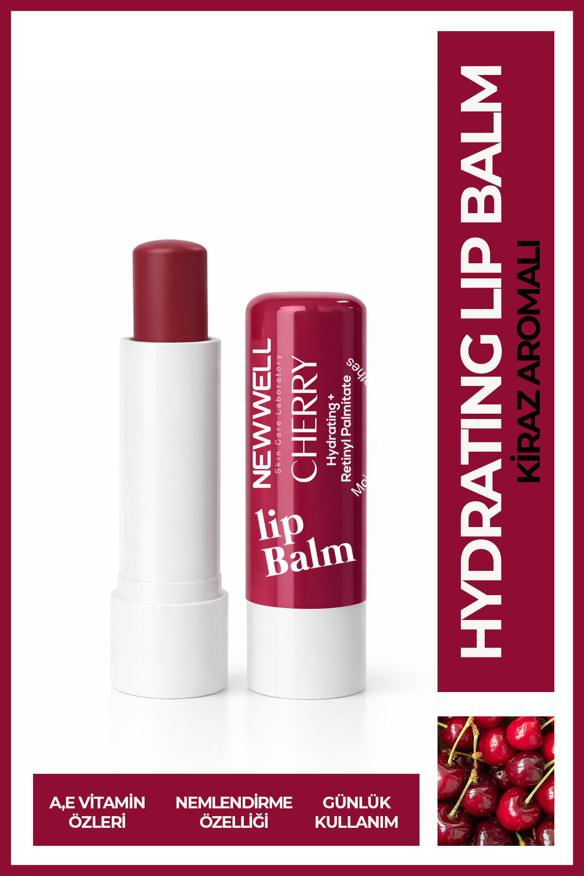 New Well Cherry Hydrating Lip Balm – Kiraz Aromalı Nemlendirici Dudak Bakım Kremi 4 gr