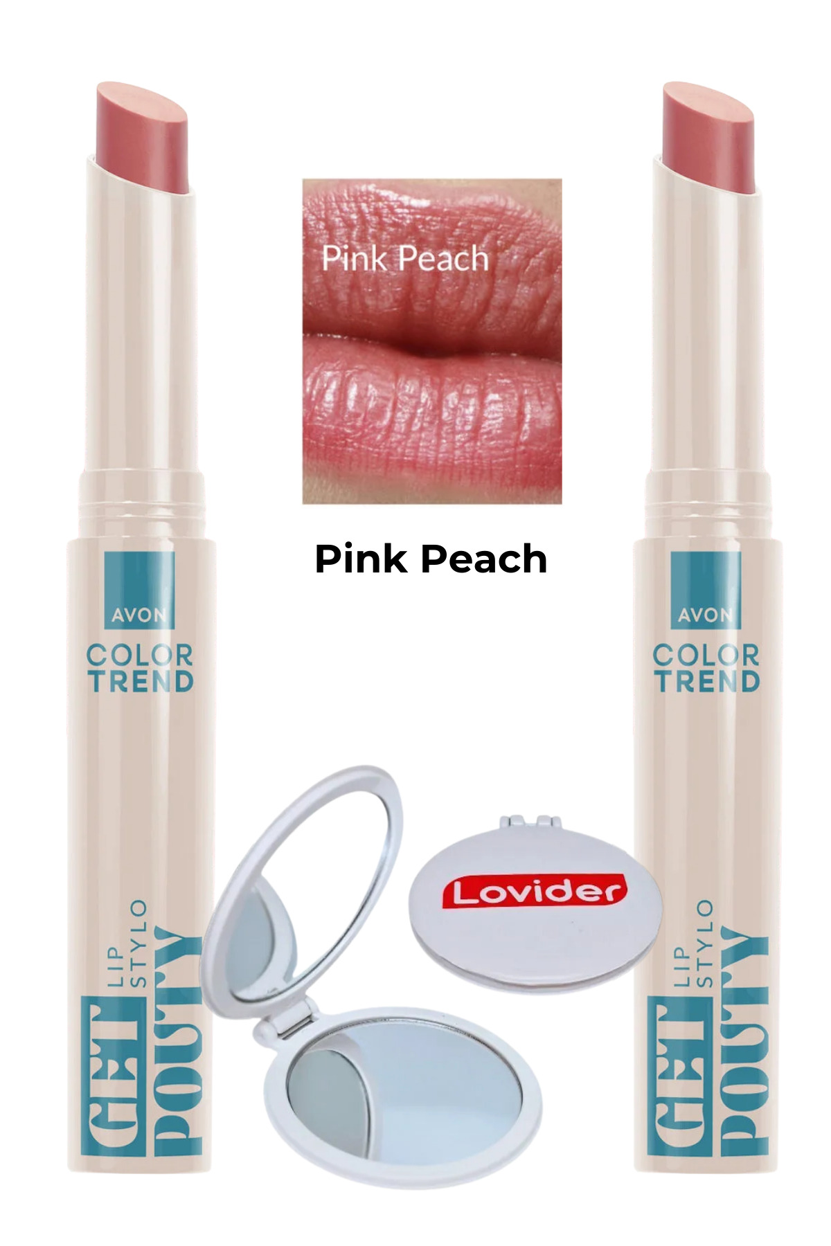 AVON Color Trend Beauty Ruj - Pink Peach 2'li + Lovider Cep Aynası Hediye