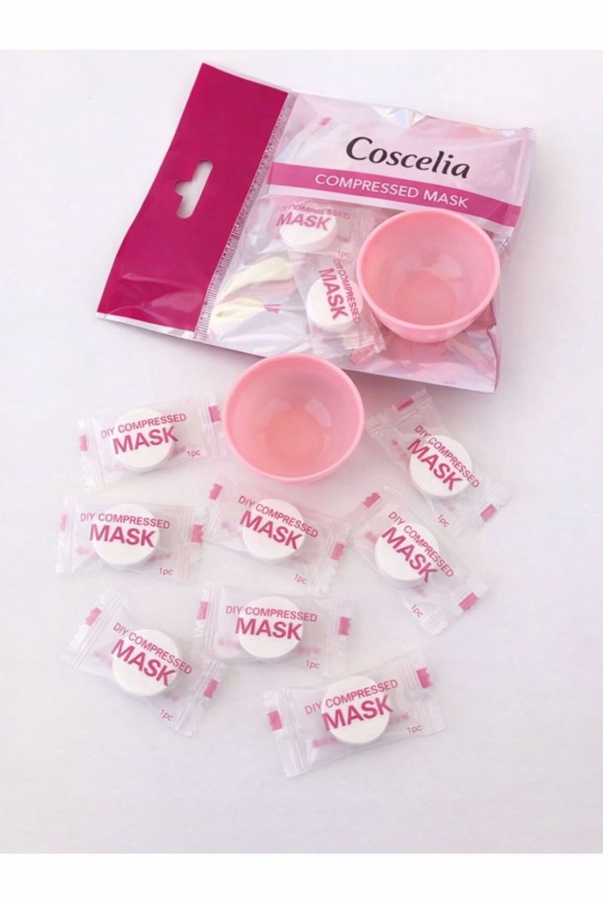 COS COSCELİA Sıkıştırılmış Yüz Maskesi 12 Adet | Serum ve Tonik Uyumlu | Tek Kullanımlık Maske ve Kase