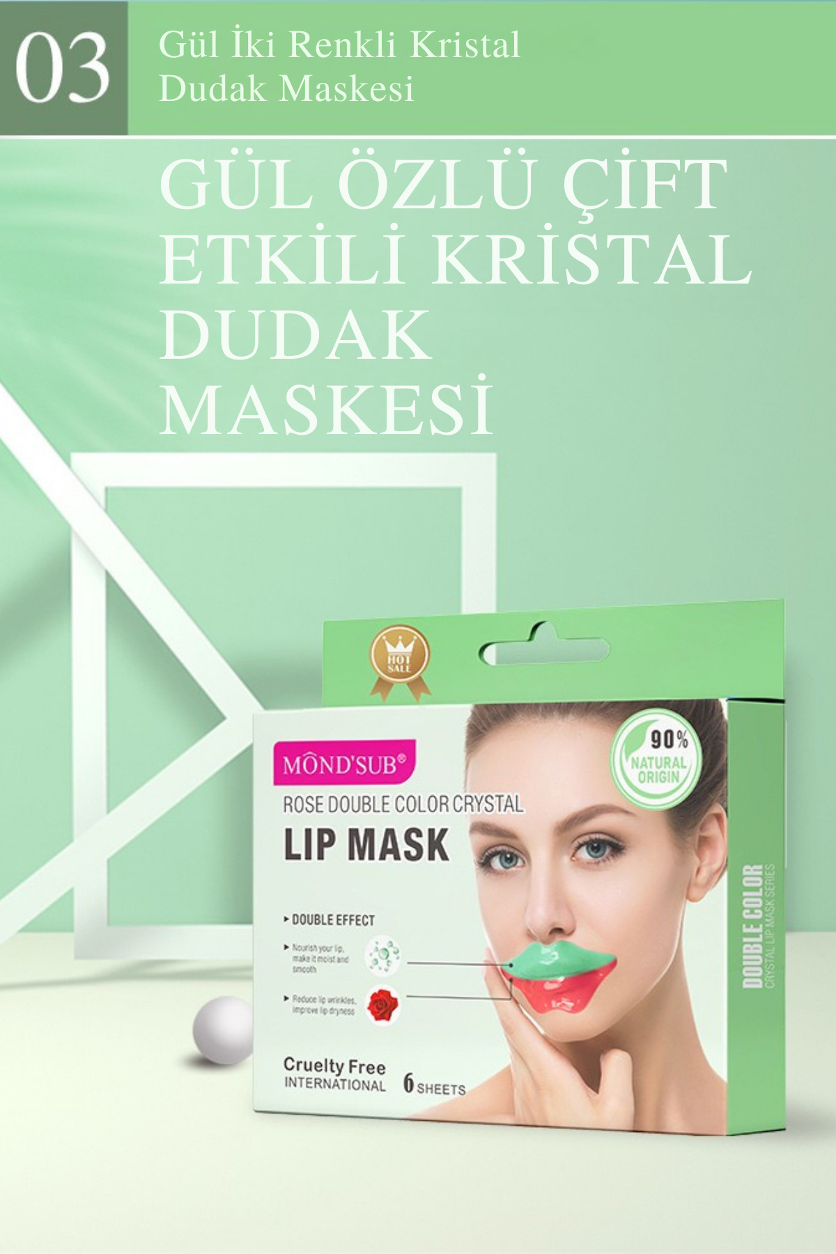 MondSub %90 Doğal Çift Kristal Dudak Maskesi – Cruelty-Free,Nemlendirme + Kırışıklık Karşıtı (6'lı Set)