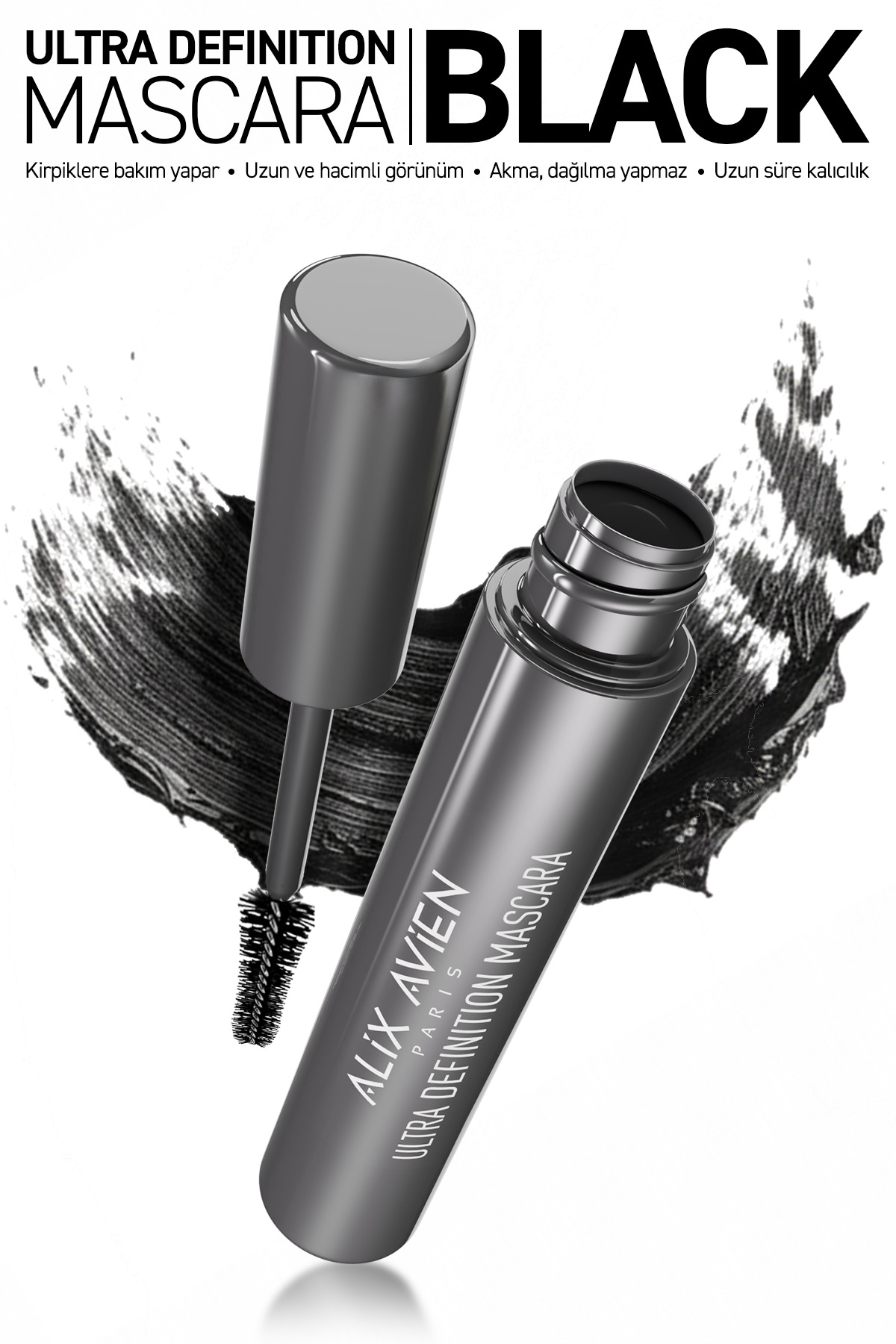 Alix Avien Dolgun Kirpik, Kıvrım ve Hacim Verici Kalıcı Etkili Siyah Maskara - Ultra Definiton Mascara Black