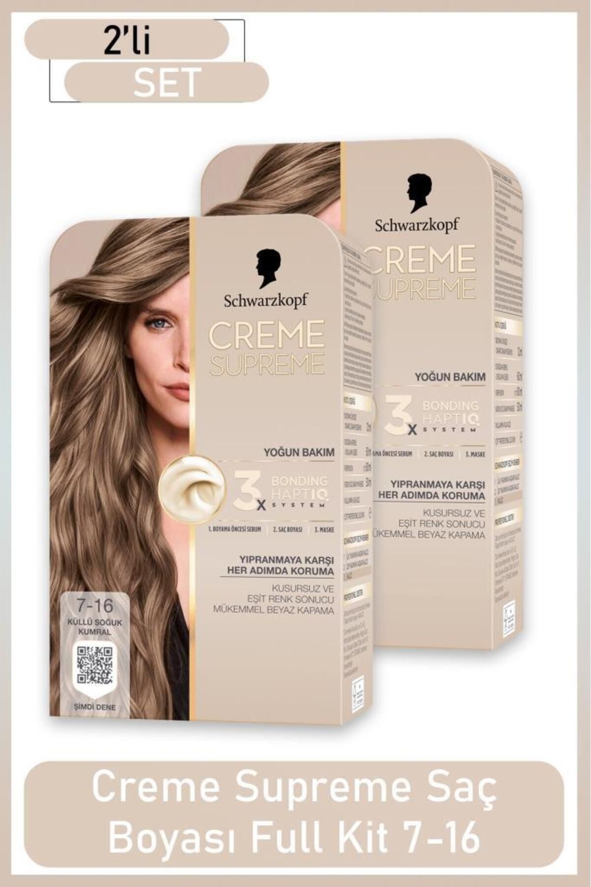 Schwarzkopf Creme Supreme Full Kit 7-16 Küllü Soğuk Kumral X 2 Adet