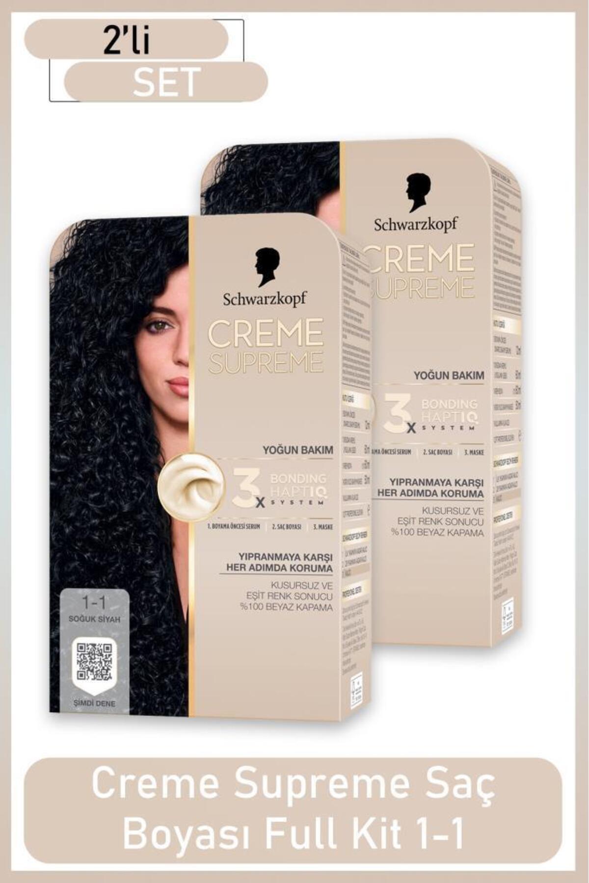 Schwarzkopf Creme Supreme Full Kit 1-1 Soğuk Siyah x 2 adet