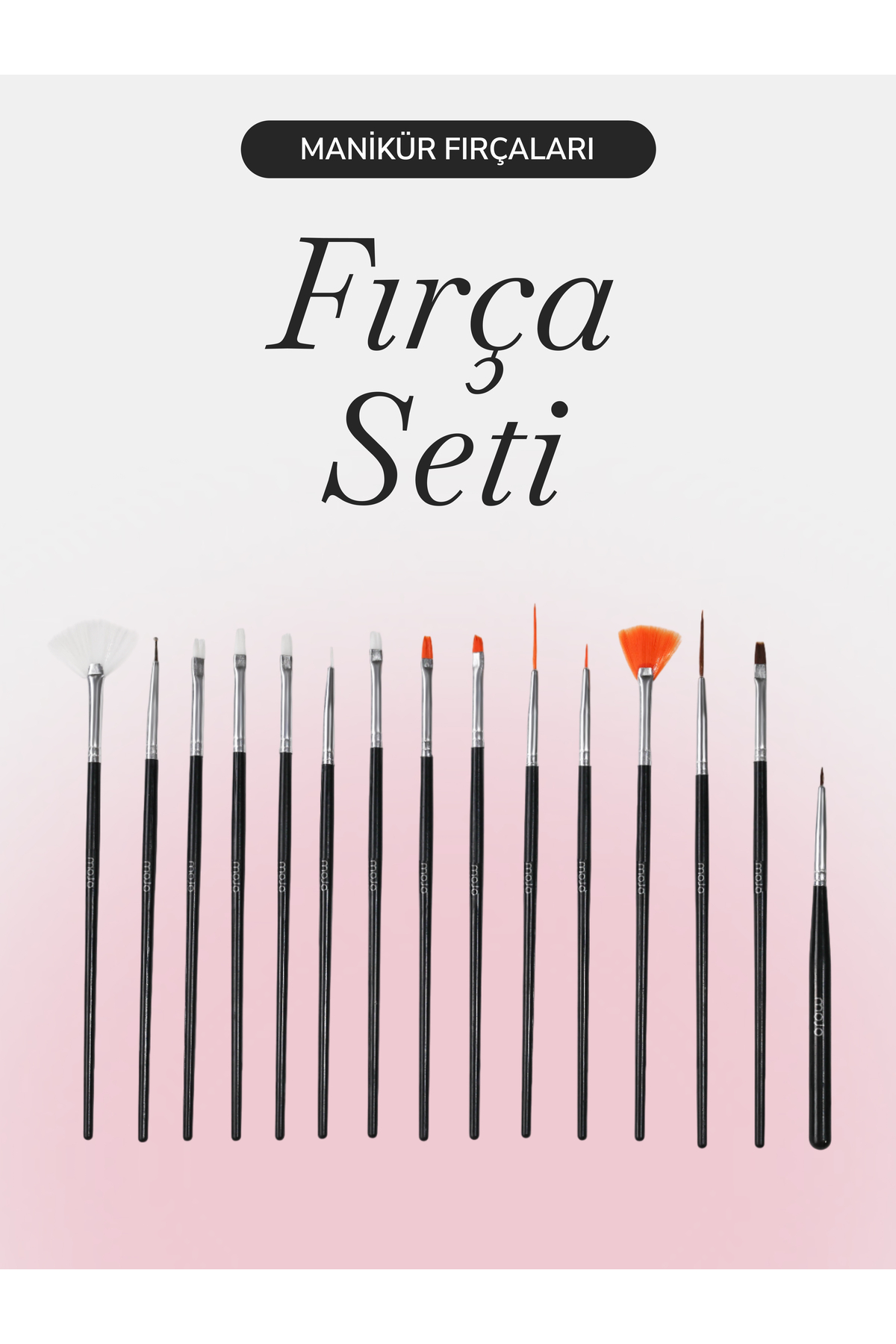 MOJO Tırnak Kalıcı Oje Nailart Süsleme 15 Li Fırça Set Siyah