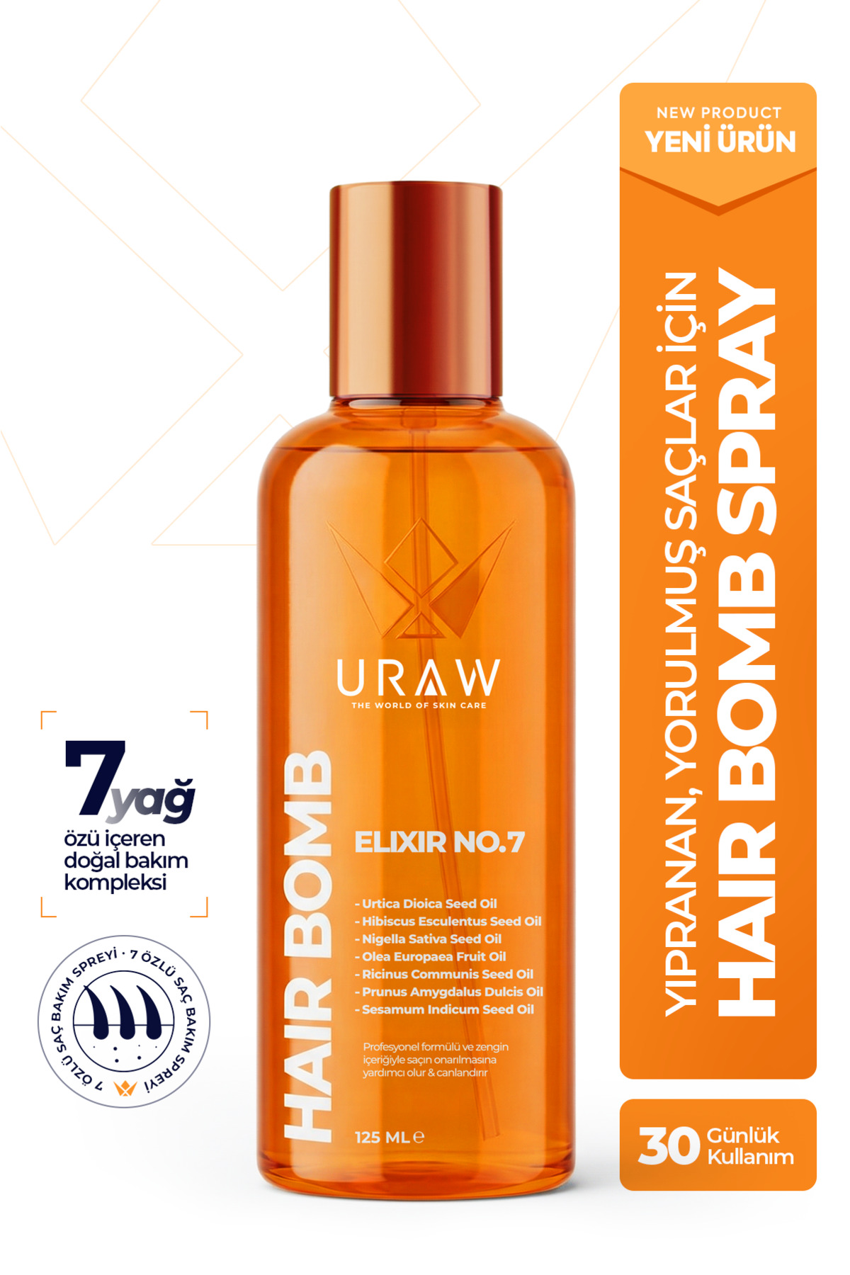 Uraw Hair Bomb Saç Bakım Yağı | Yeniden Yapılandırıcı ve Besleyici 125 ml
