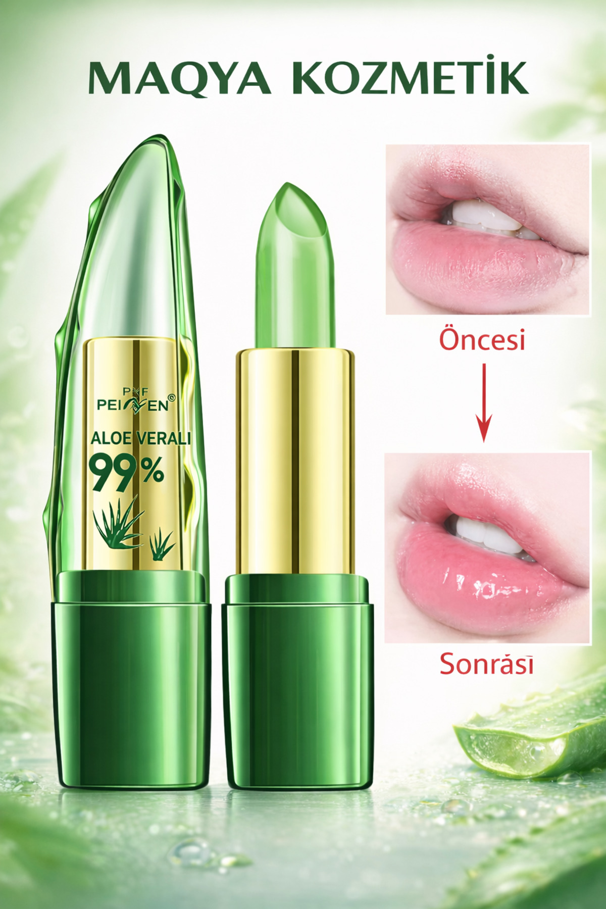 MAQYA KOZMETİK ALOEVERA ÖZLÜ SİHİRLİ RUJ VE DUDAK NEMLENDİRİCİ BALM-BESLEYİCİ ONARICI RENKLENDİRİCİ