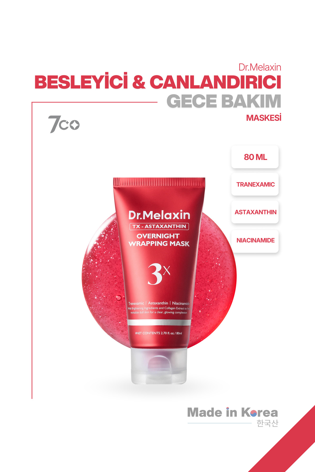 Dr.Melaxin Leke Karşıtı | Aydınlatıcı | Onarıcı| Astaxanthin içeren Soyulabilen Gece Maskesi | 80ml
