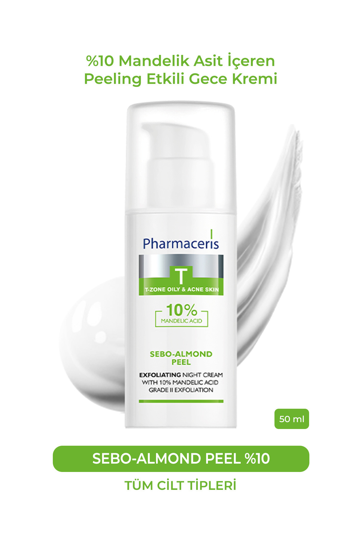 Pharmaceris Sebo-Almond Peel-10% | %10 Mandelik Asit İçeren Peeling Etkili Gece Kremi (50 ml)