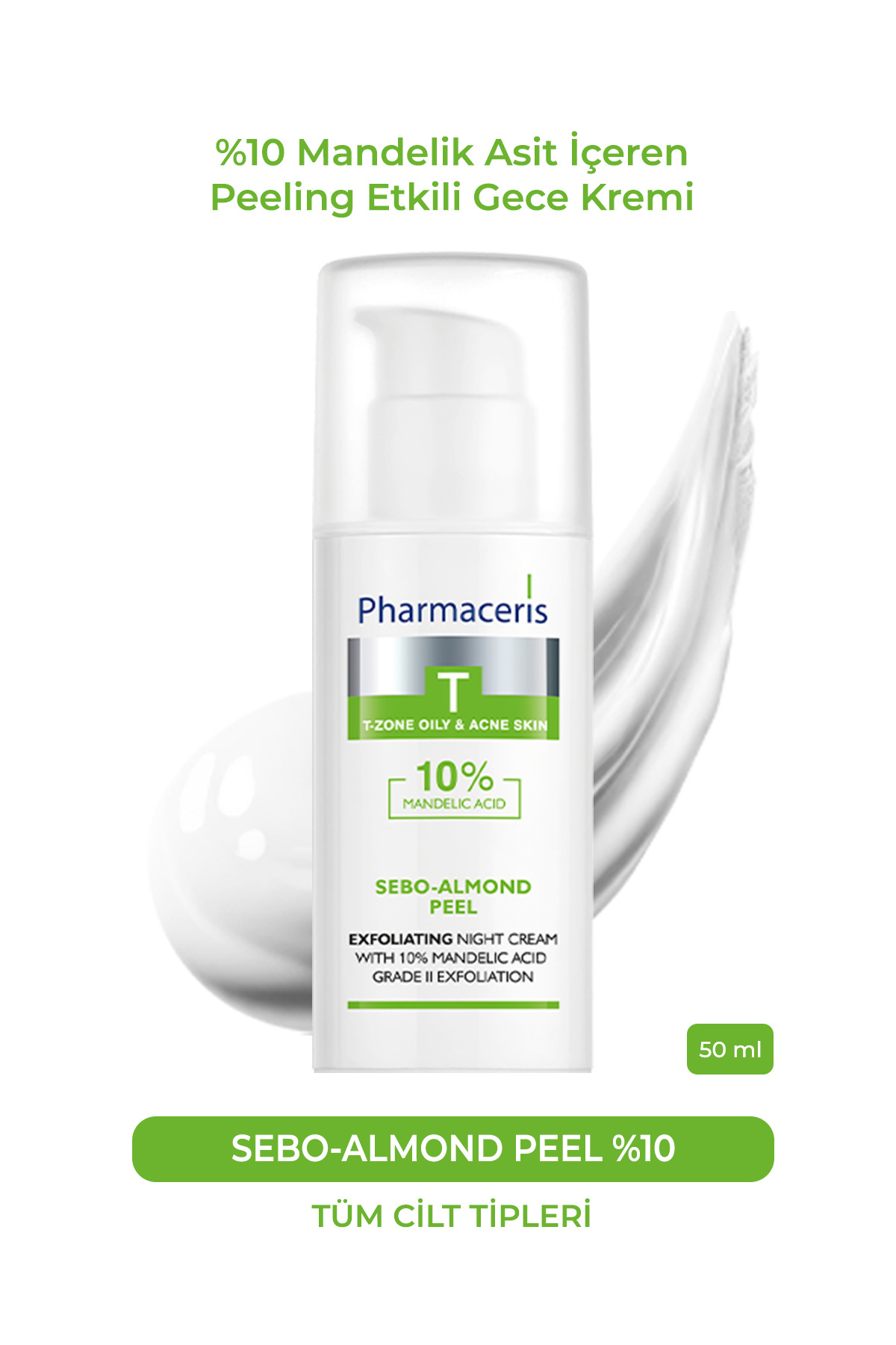 Pharmaceris Sebo-Almond Peel-10% | %10 Mandelik Asit İçeren Peeling Etkili Gece Kremi (50 ml)