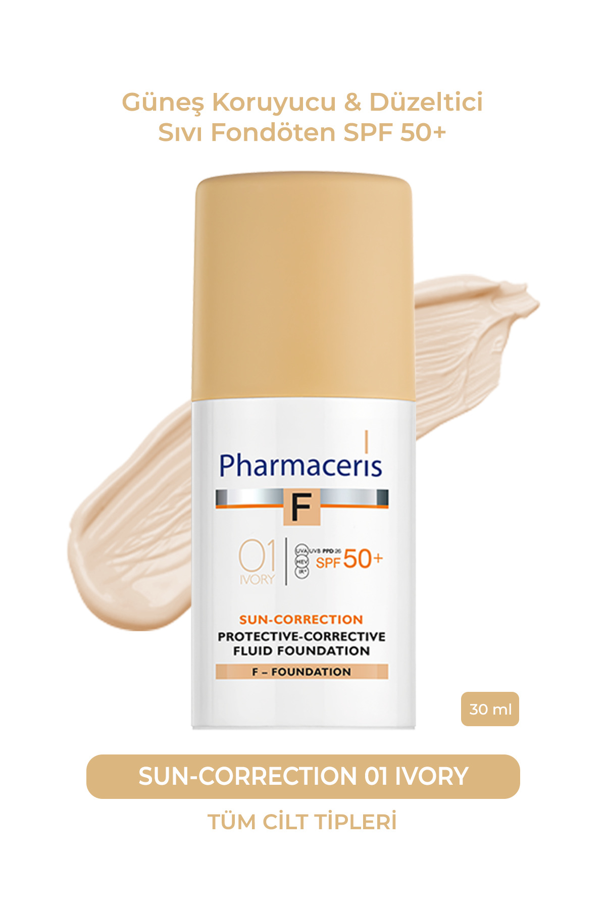Pharmaceris Sun-Correction SPF 50+ (01 Ivory) | Güneş Koruyucu & Düzeltici Sıvı Fondöten (30 ml)