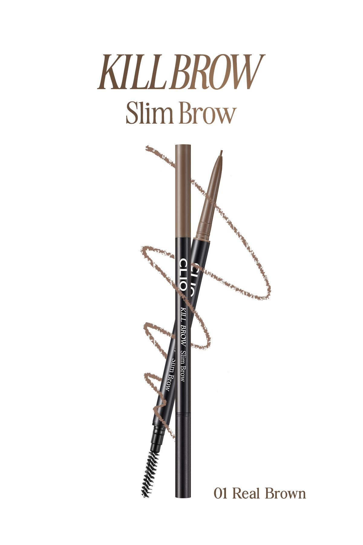 CLIO Doğal Görünüm Sunan Ultra İnce Uçlu Çift Taraflı Kaş Kalemi Kill Brow Slim Brow (01 Real Brown)
