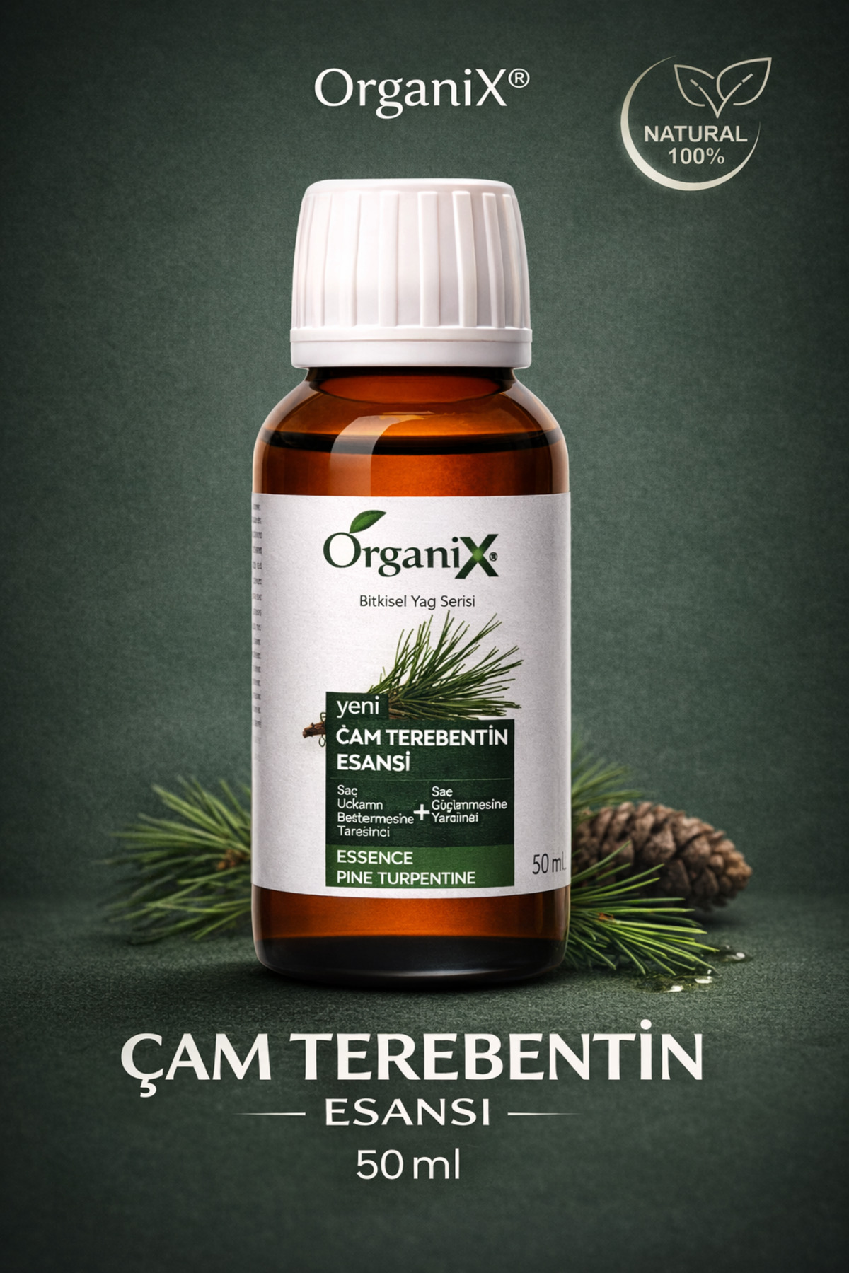 Organix Çam Terebentin Esansı, Doğal Soğuk Sıkım - Saç Dökülmesine ve Kepeğe Karşı Etkili 50 ml